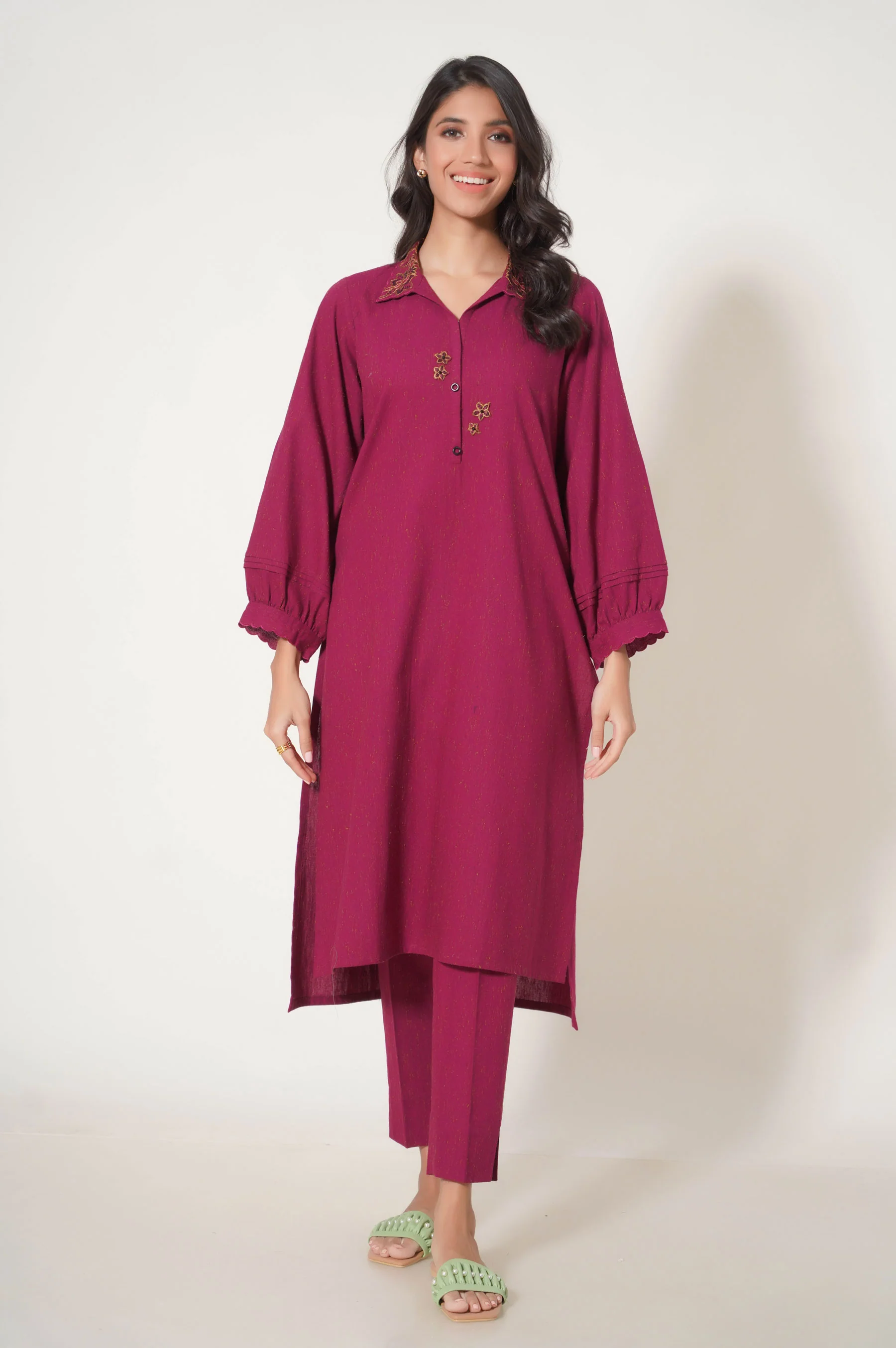 Stitched 2 Pc Embroidered Neps Khaddar Suit