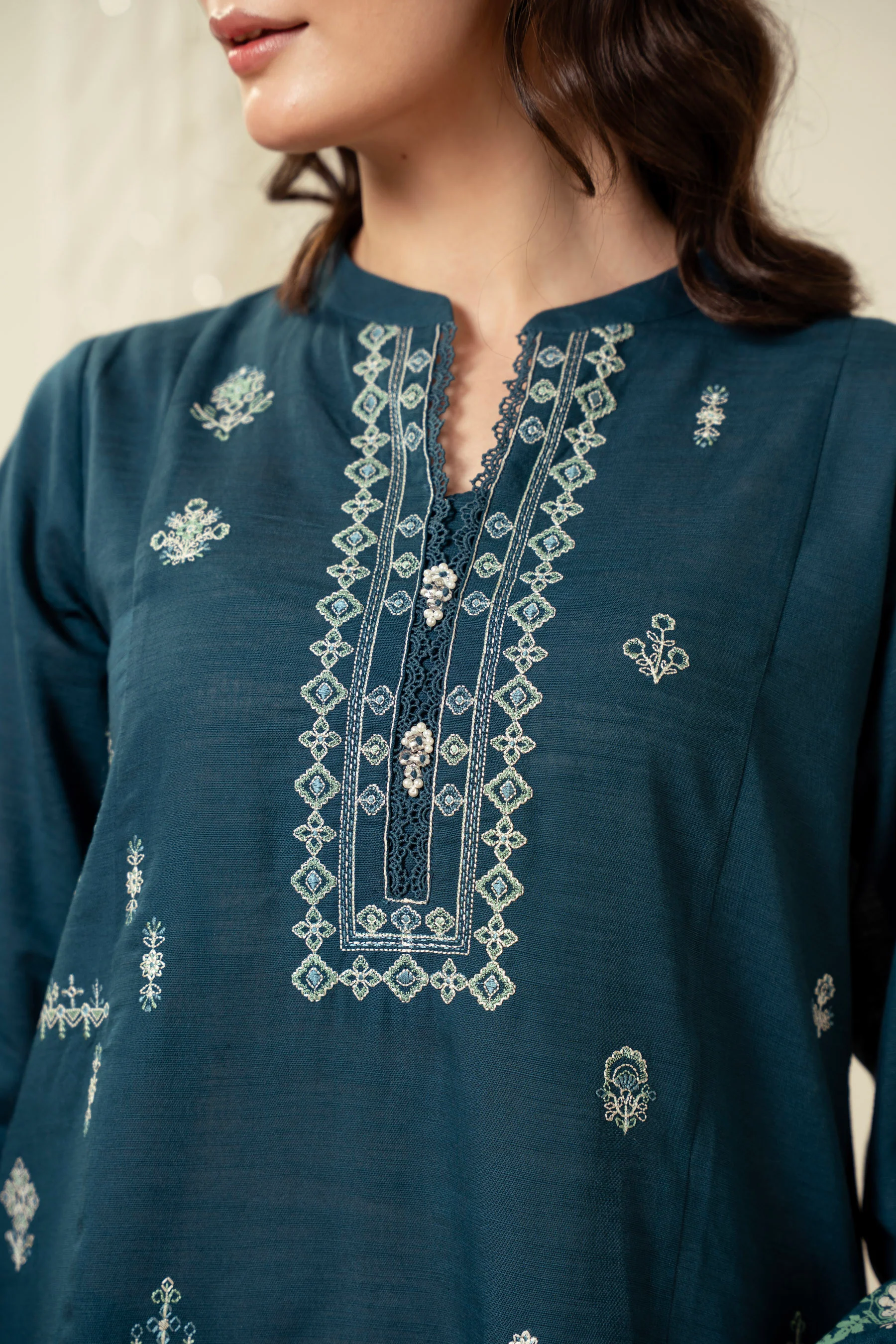 EMBROIDERED KHADDAR STITCHED SHIRT BOTTOM - Image 2