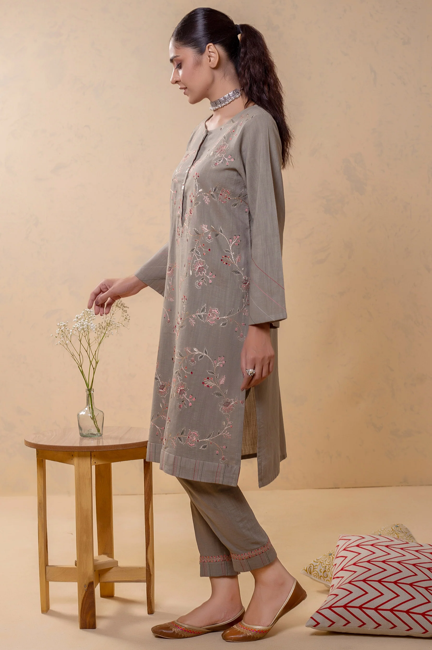 Stitched 2 Piece Embroidered Khaddar Suit - Image 2