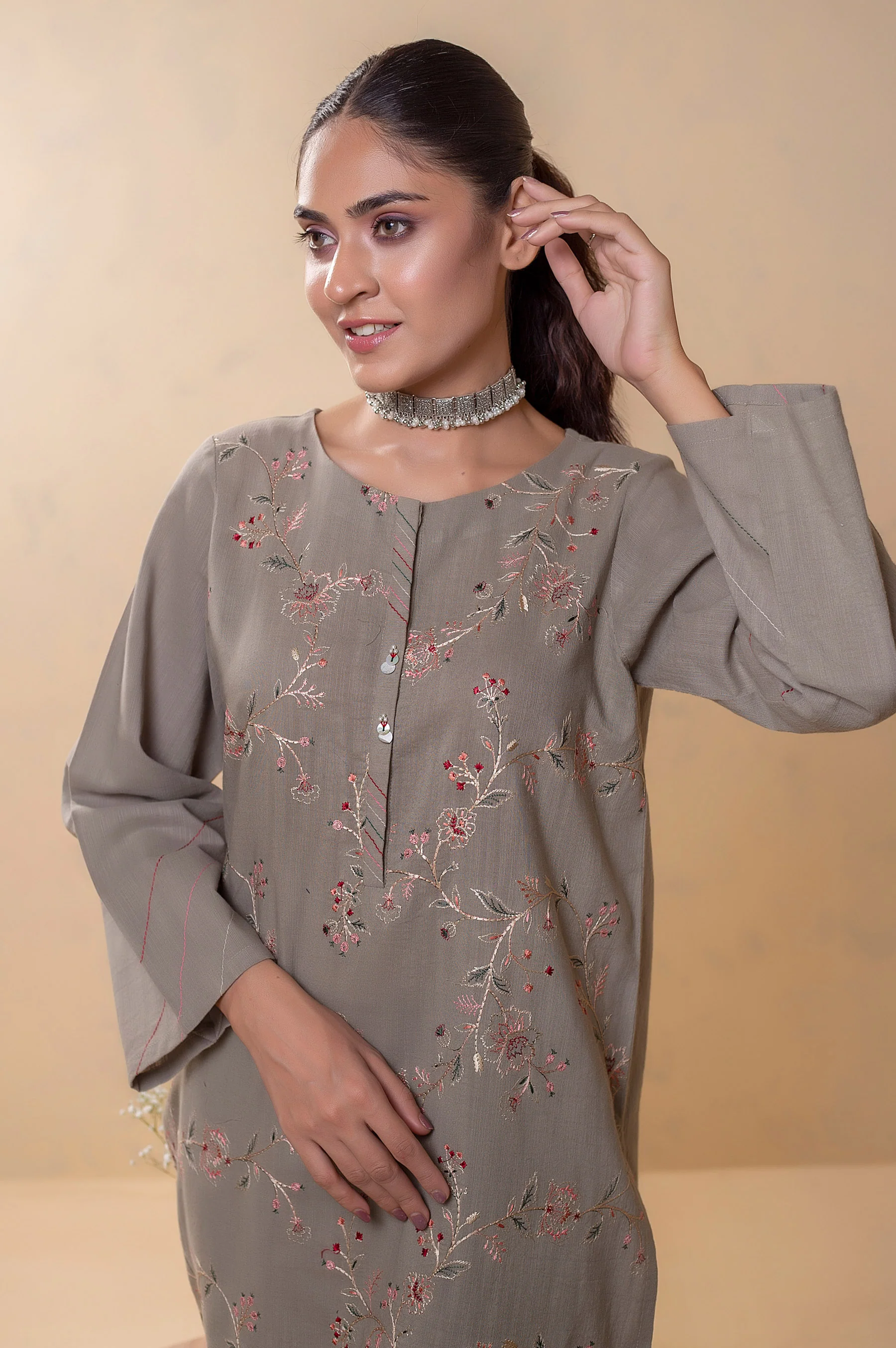 Stitched 2 Piece Embroidered Khaddar Suit - Image 3