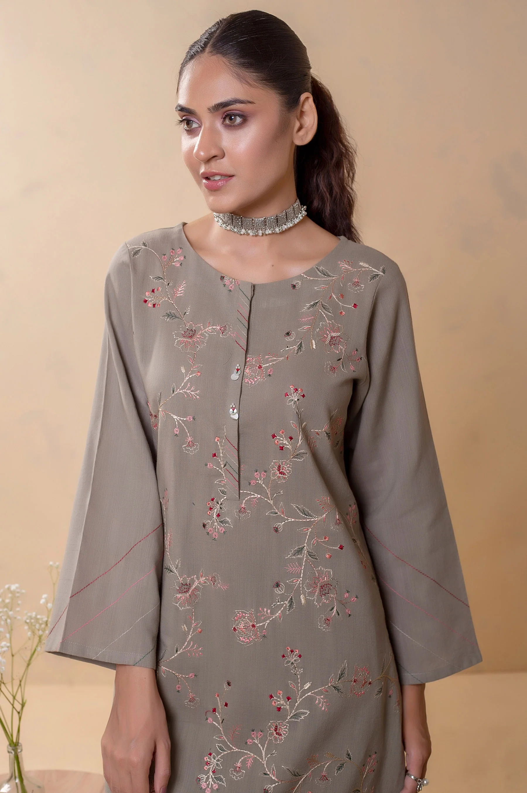 Stitched 2 Piece Embroidered Khaddar Suit - Image 5