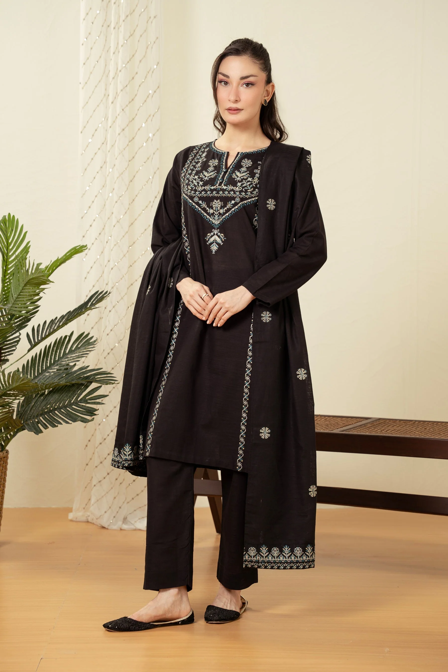 EMBROIDERED KHADDAR STITCHED SHIRT BOTTOM