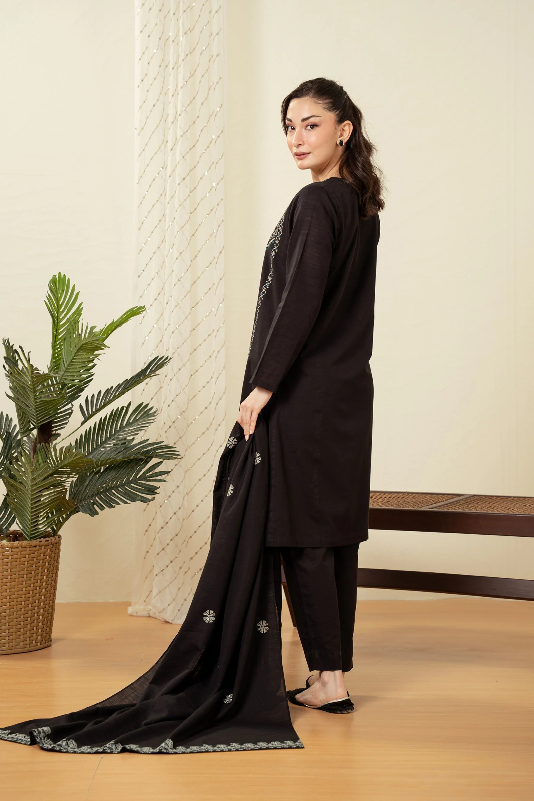 EMBROIDERED KHADDAR STITCHED SHIRT BOTTOM - Image 6
