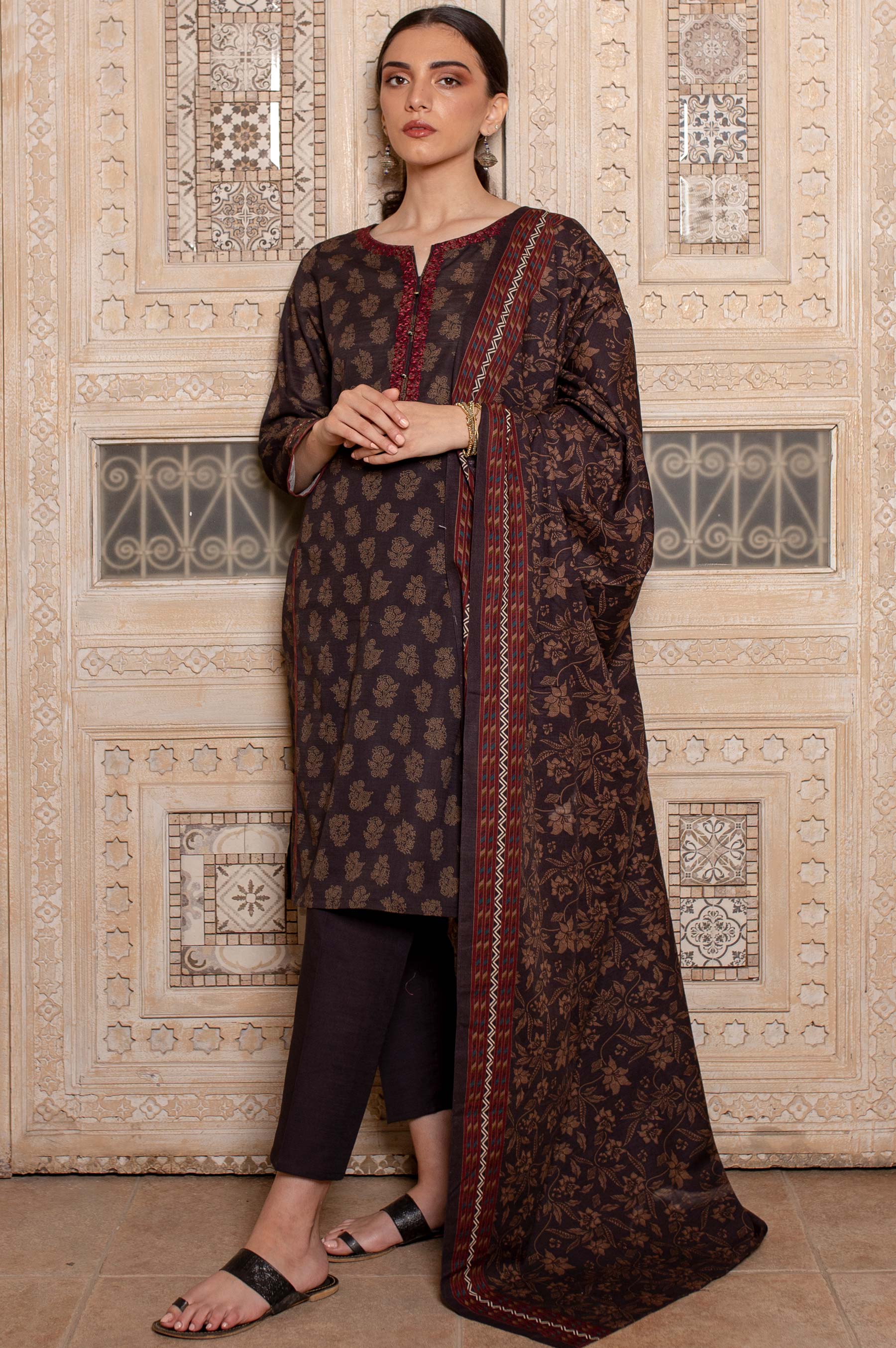 Stitched 2 Piece Embroidered Khaddar Suit