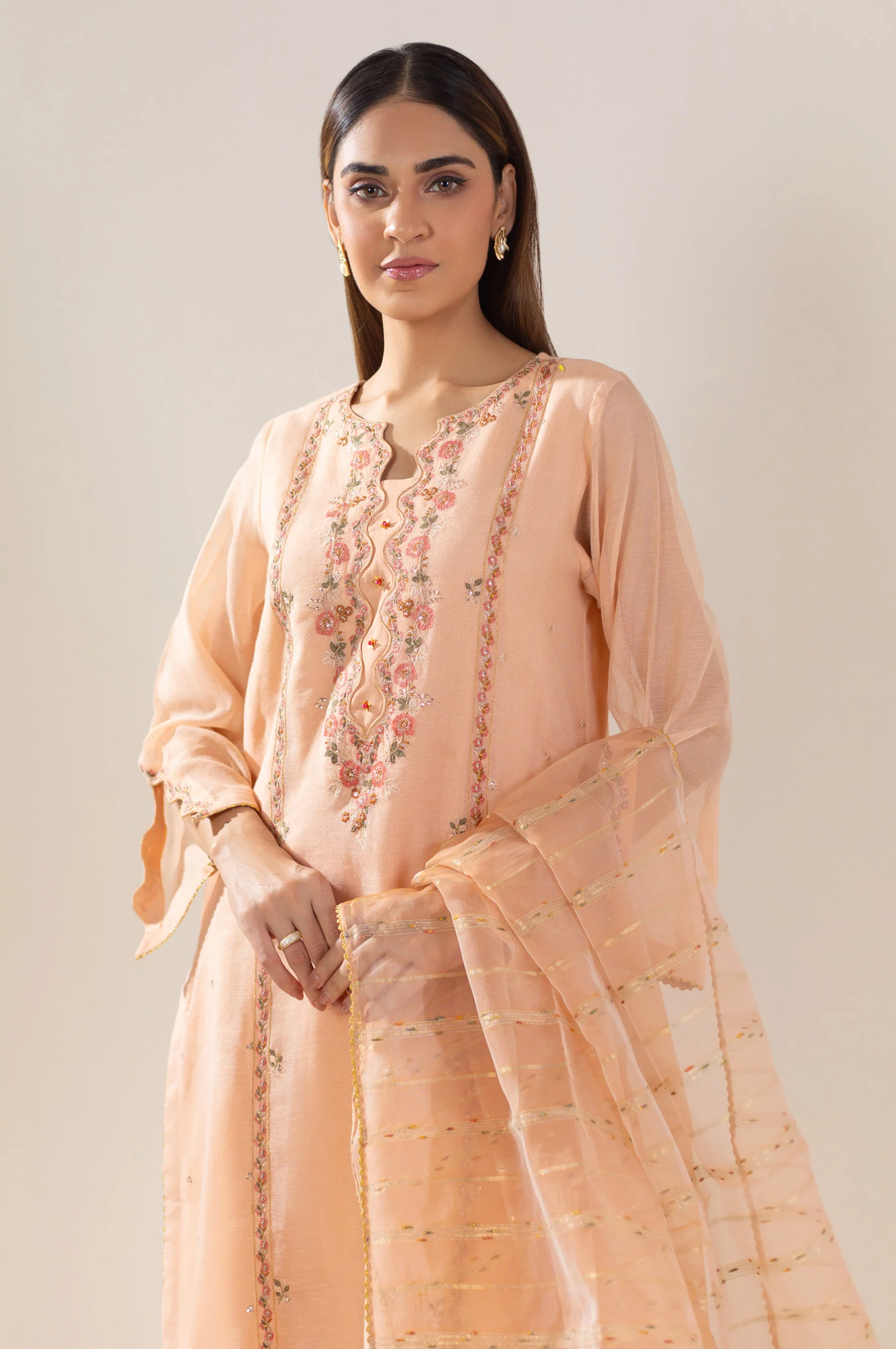 Stitched 2 Piece Embroidered Khaddi Net Outfit - Image 4