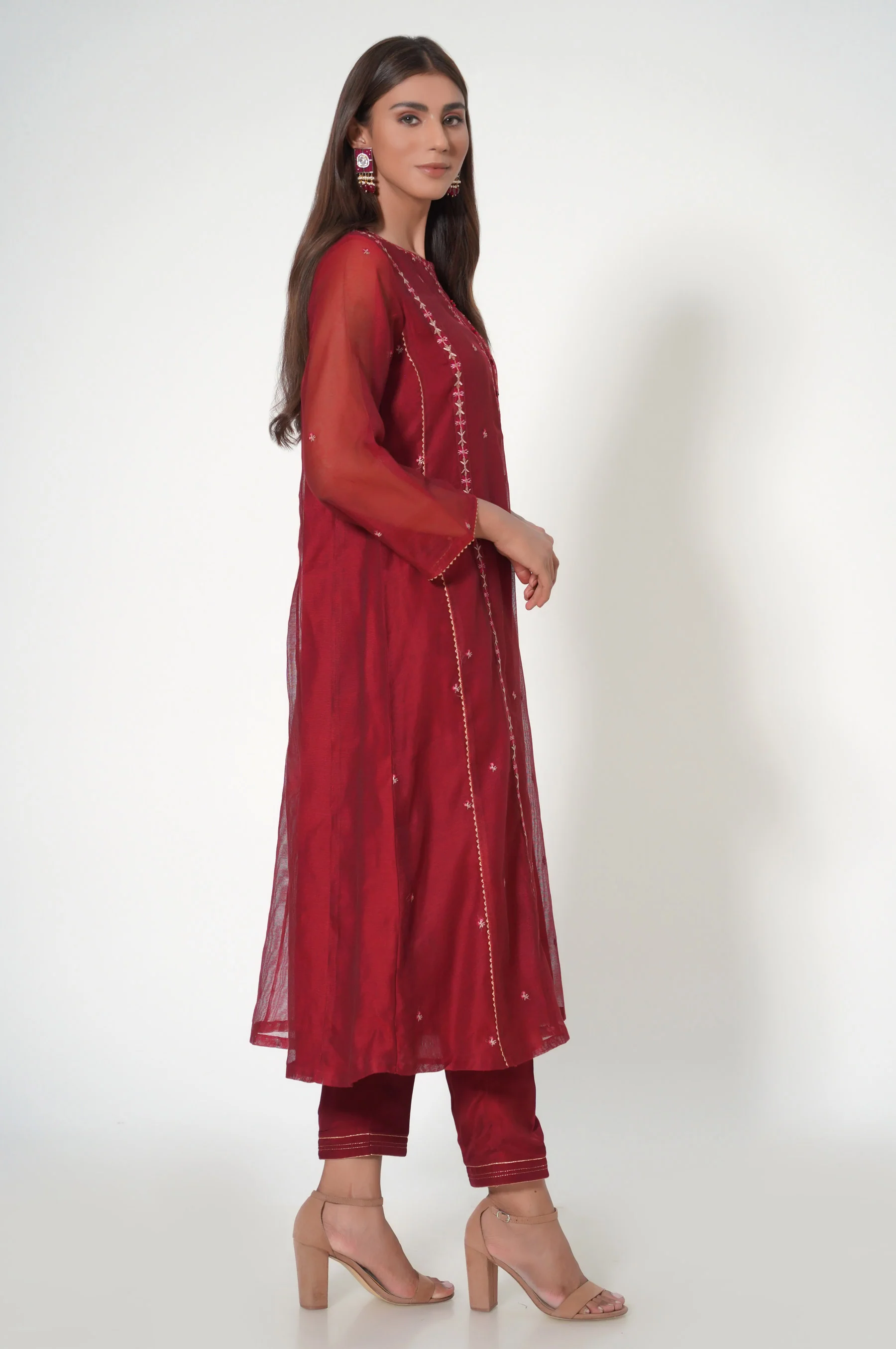 Stitched 2 Piece Khadi Net Embroidered Outfit - Image 3