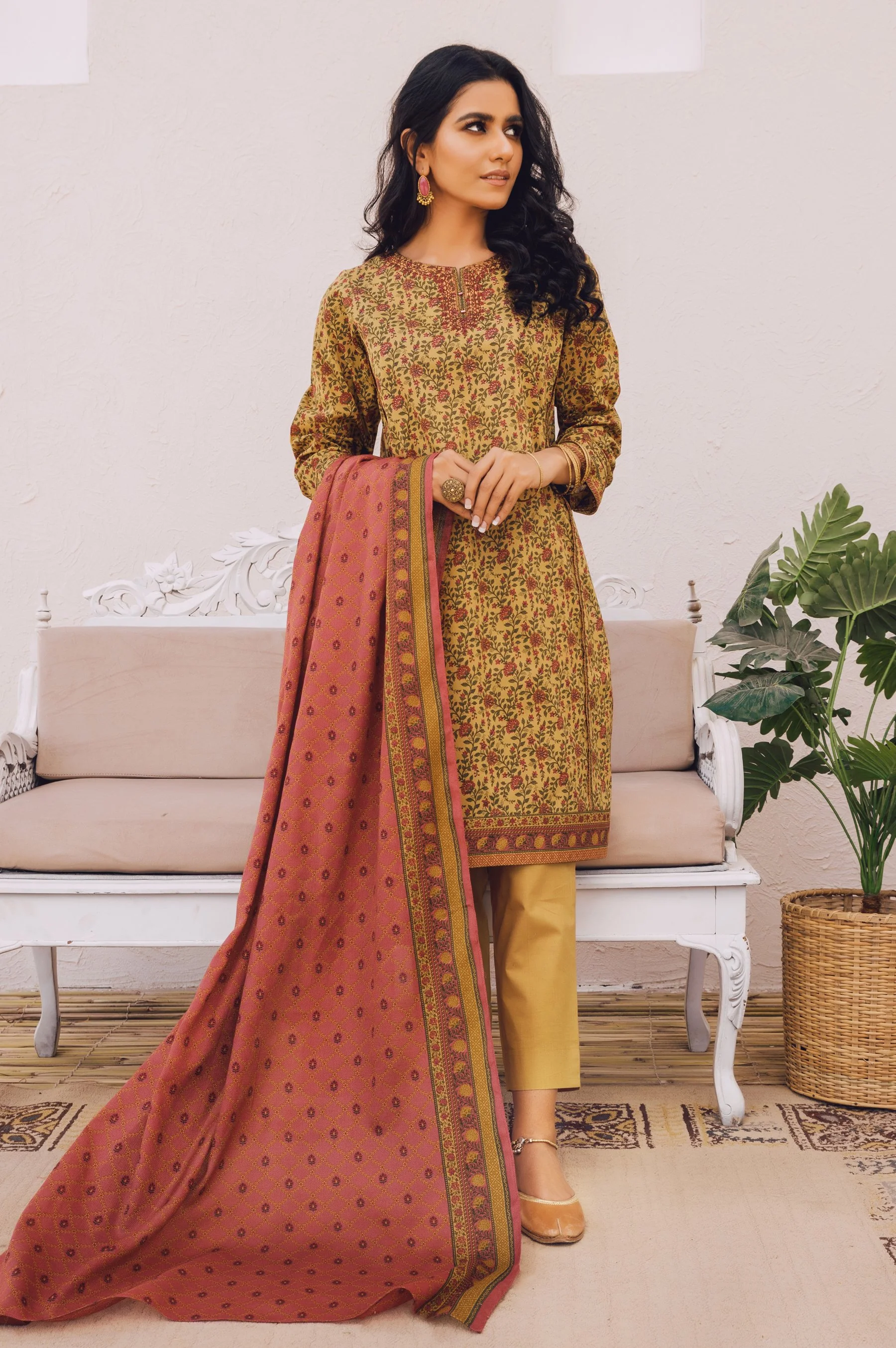 Stitched 2 Piece Embroidered Lawn Suit with Cotton Net Dupatta