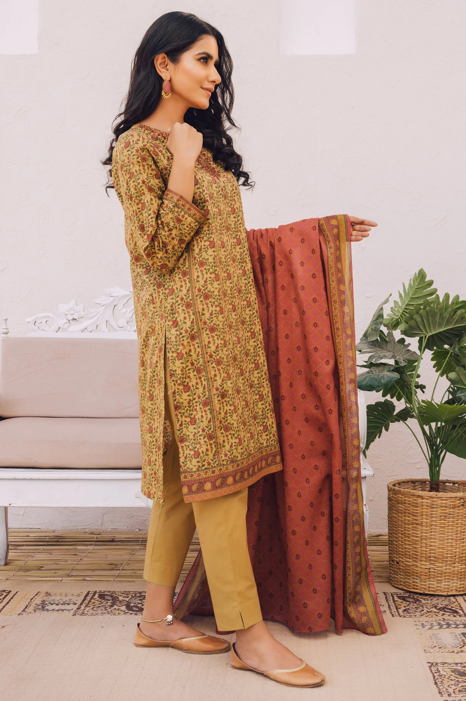 Stitched 2 Piece Embroidered Lawn Suit with Cotton Net Dupatta - Image 2