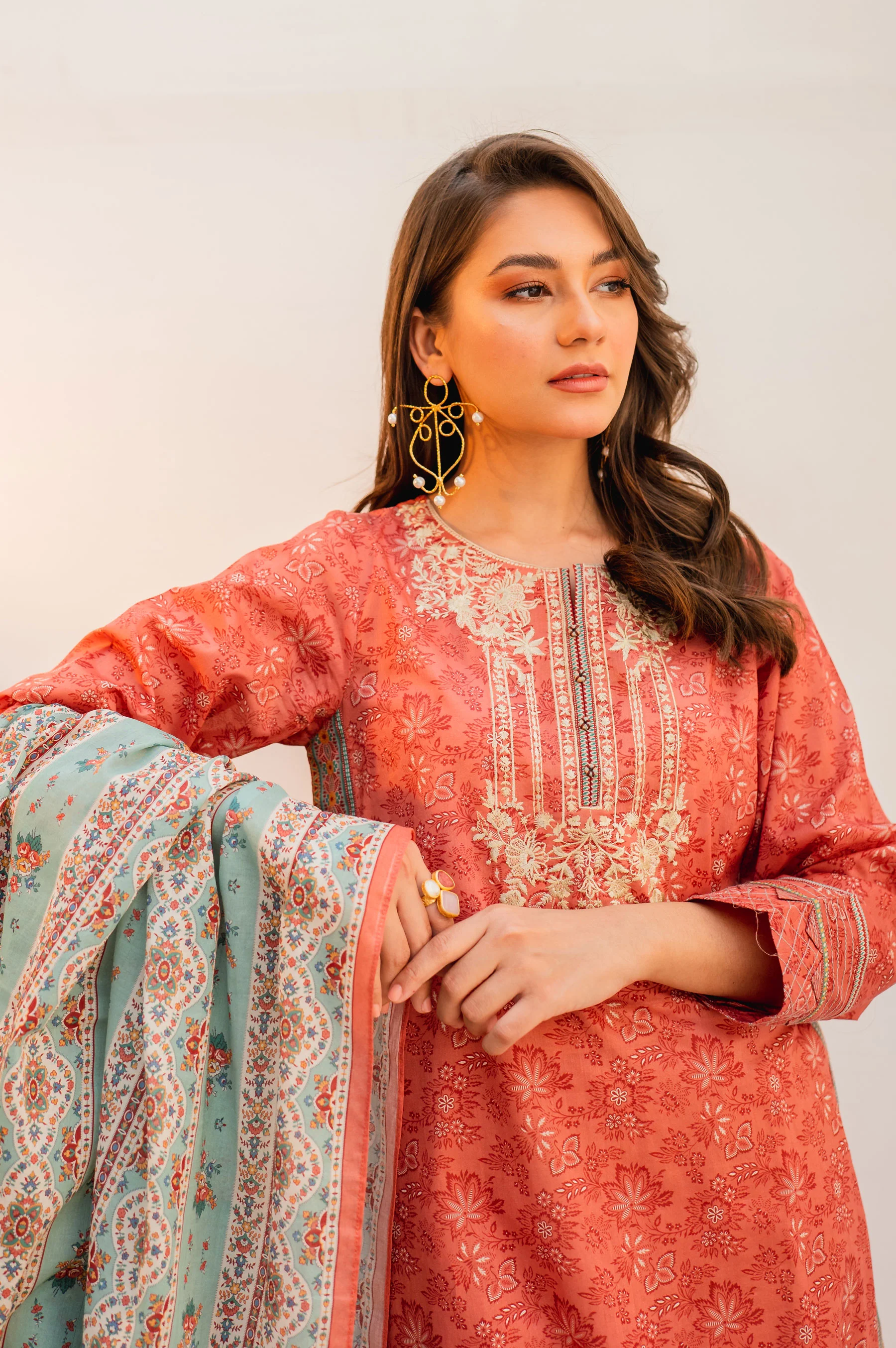 Stitched 2 Piece Embroidered Lawn with Voile Slub Suit - Image 3