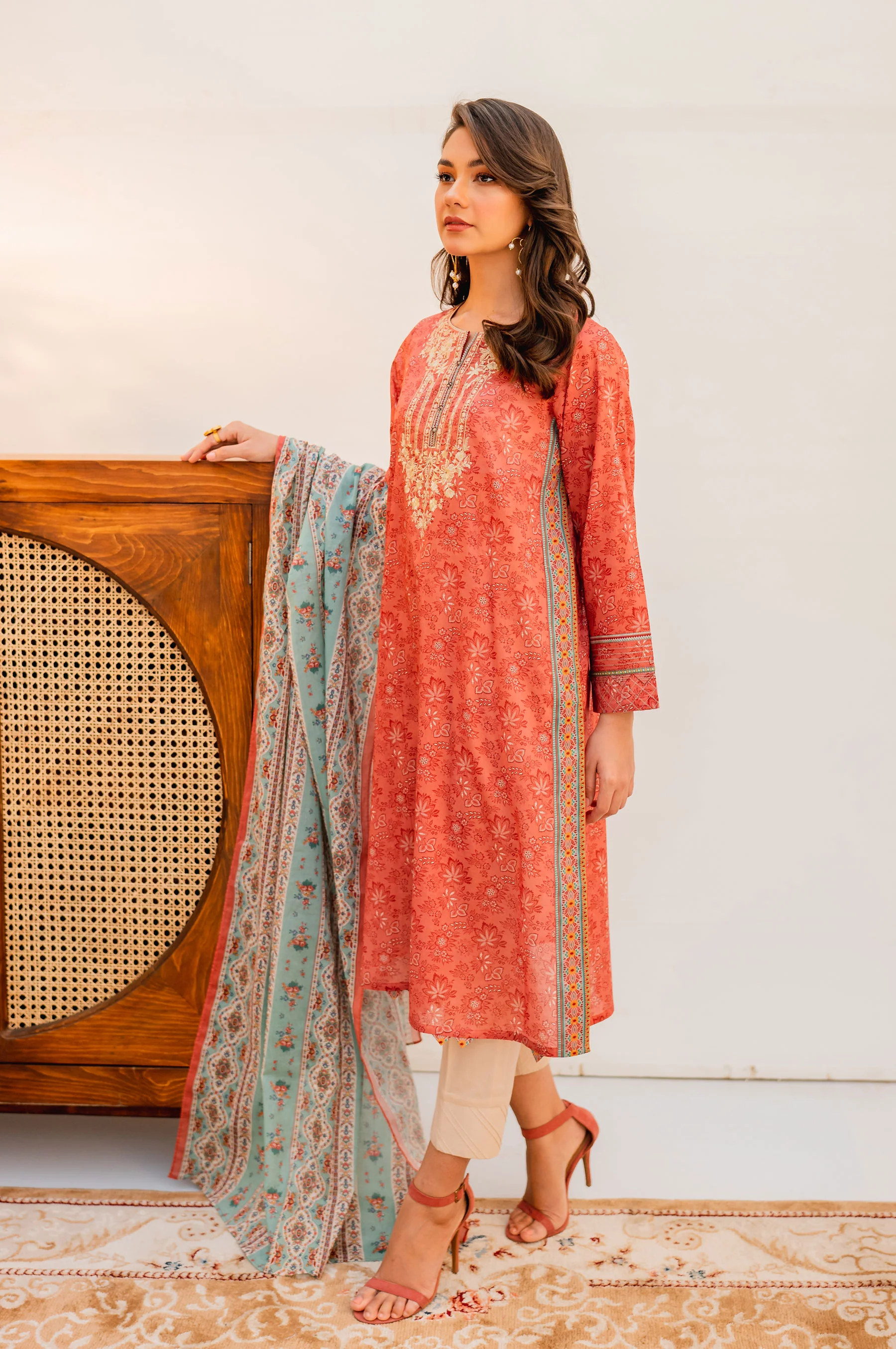 Stitched 2 Piece Embroidered Lawn with Voile Slub Suit - Image 4