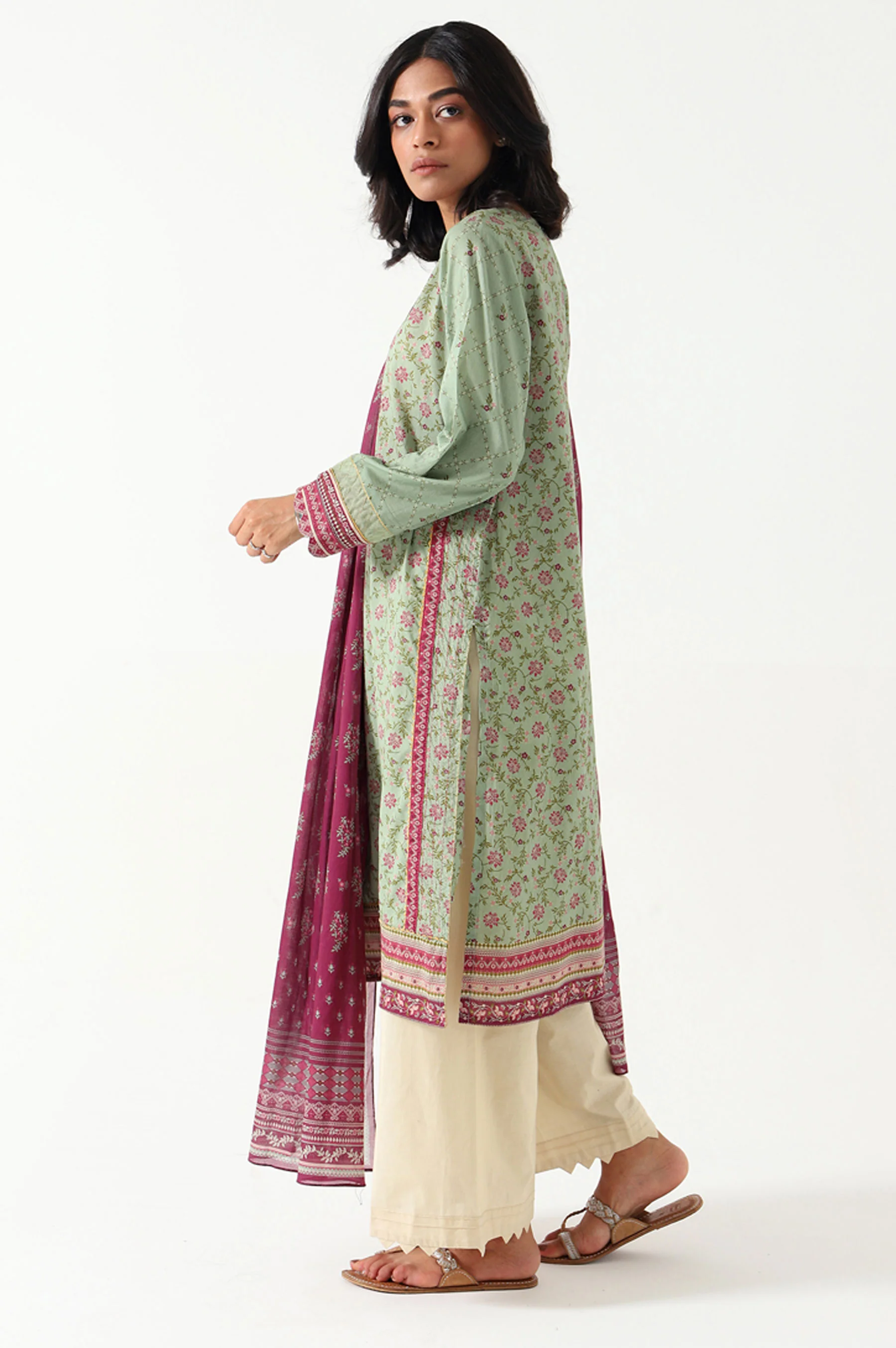Stitched 2 Piece Embroidered Lawn with Voile Slub Suit - Image 2