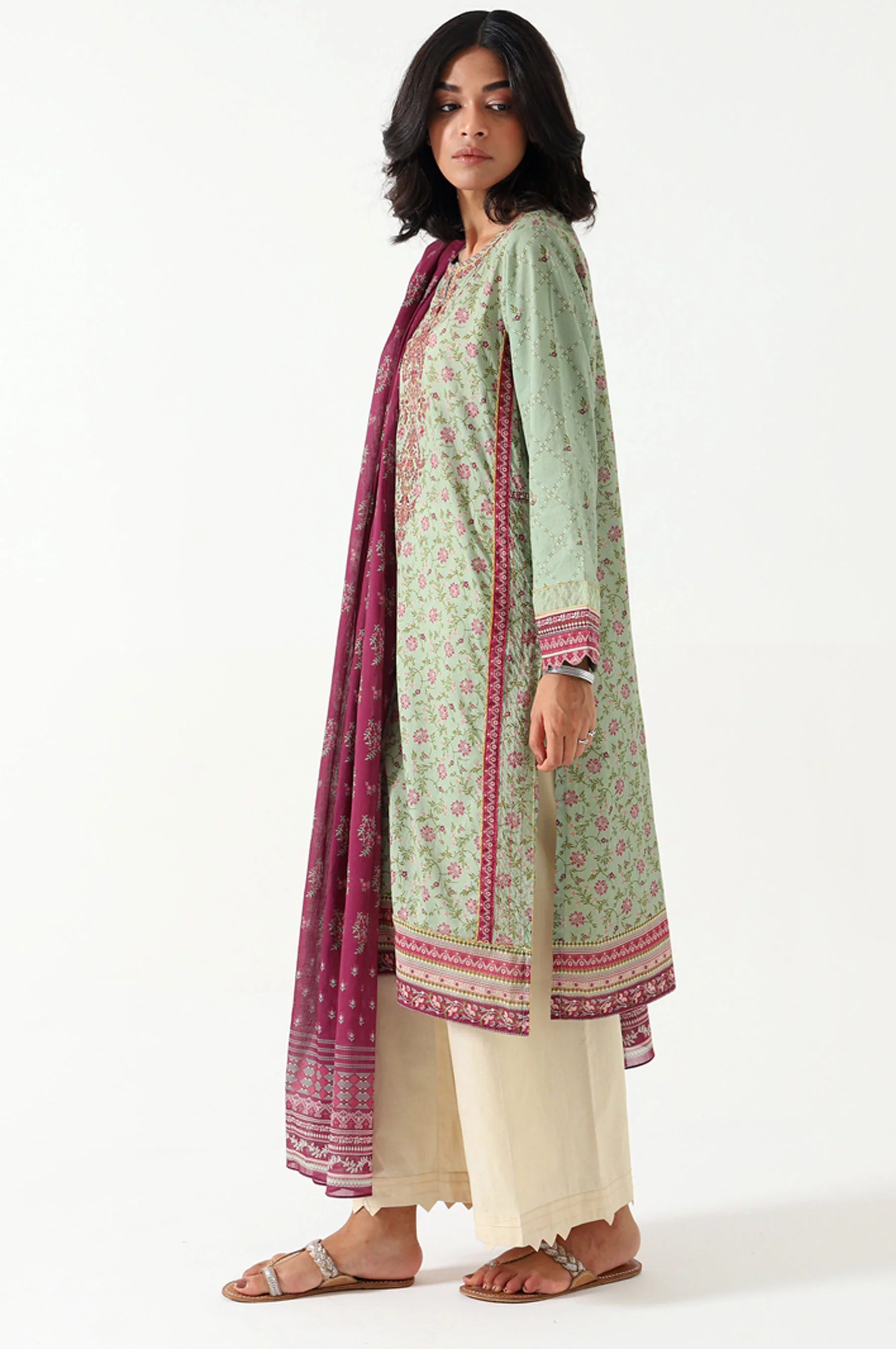 Stitched 2 Piece Embroidered Lawn with Voile Slub Suit - Image 3