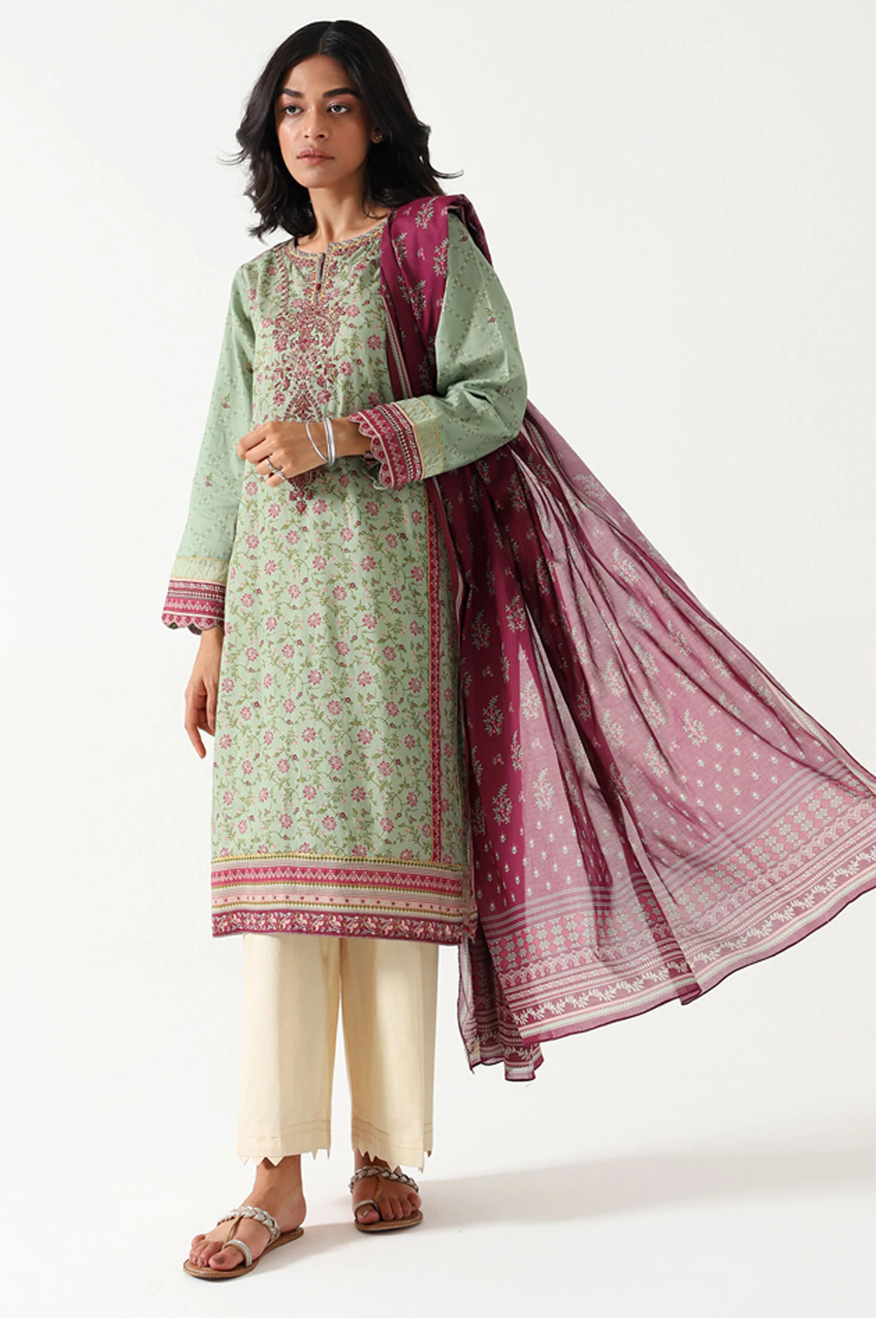 Stitched 2 Piece Embroidered Lawn with Voile Slub Suit - Image 4