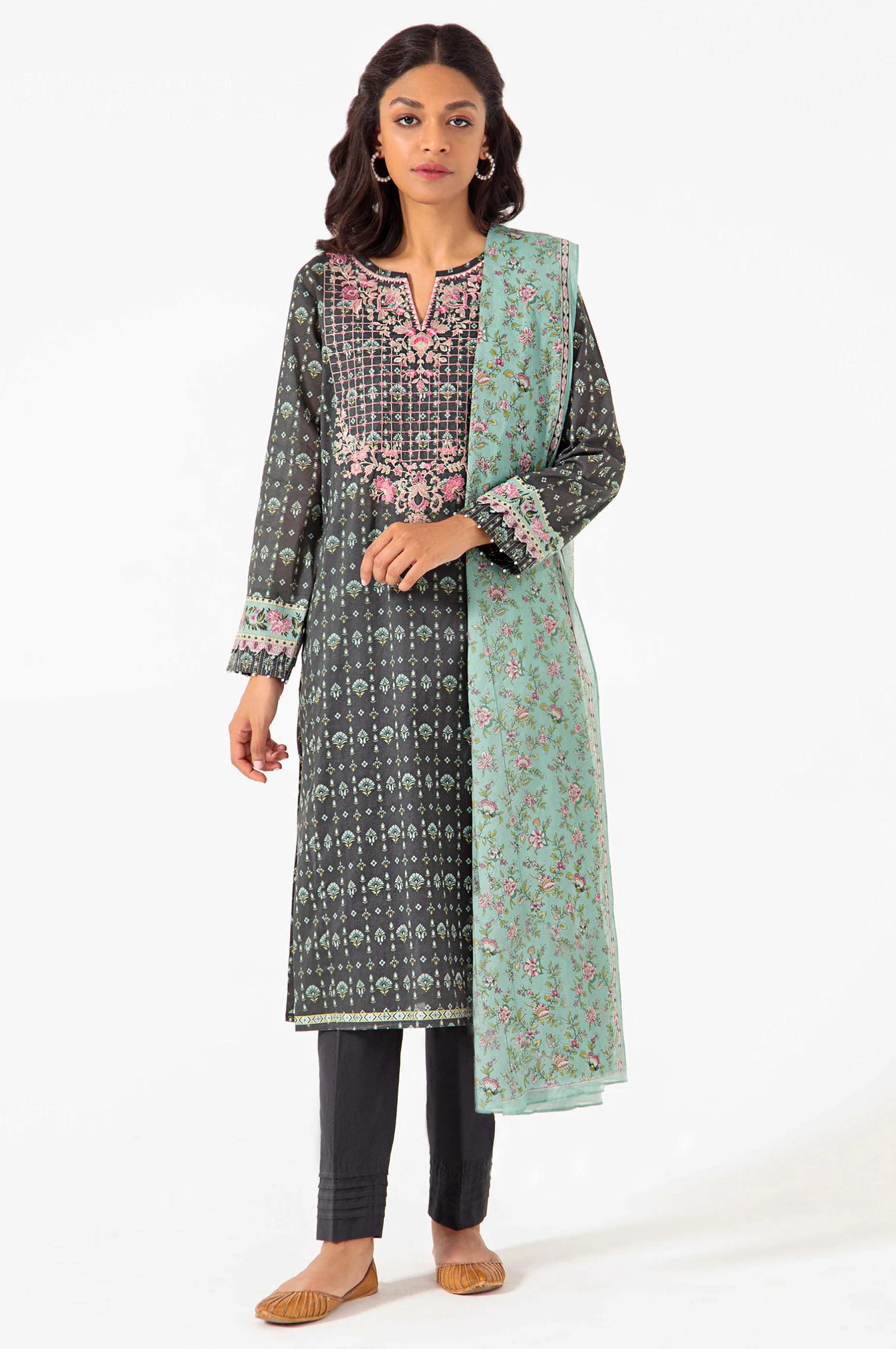 Stitched 2 Piece Embroidered Lawn Suit - Image 2