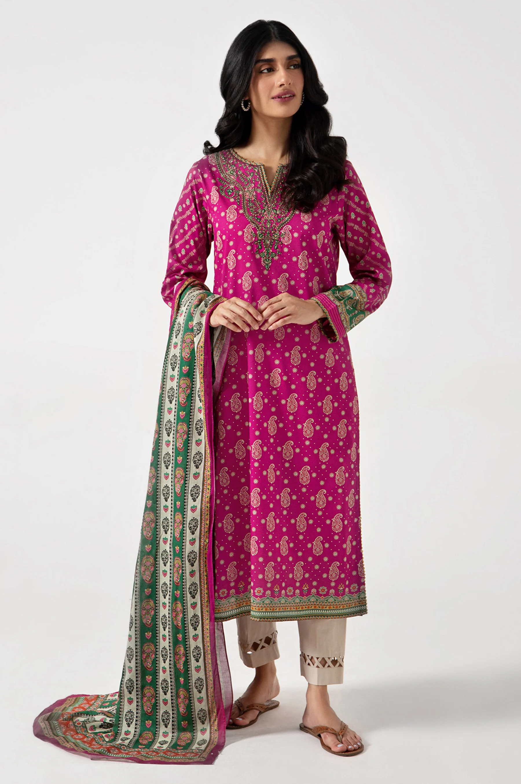 Stitched 2 Piece Embroidered Lawn with Cotton Net Suit - Image 2