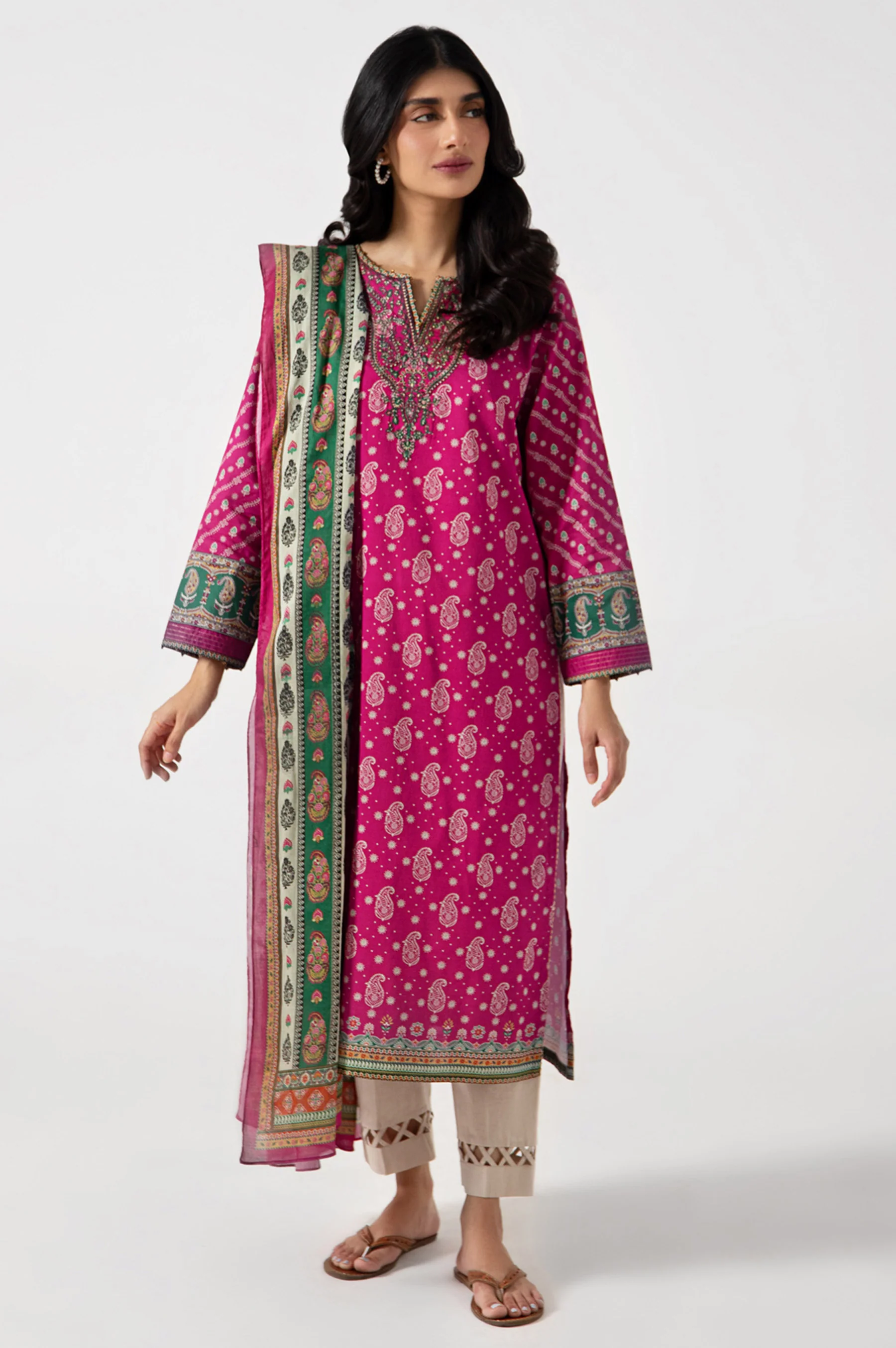 Stitched 2 Piece Embroidered Lawn with Cotton Net Suit - Image 3