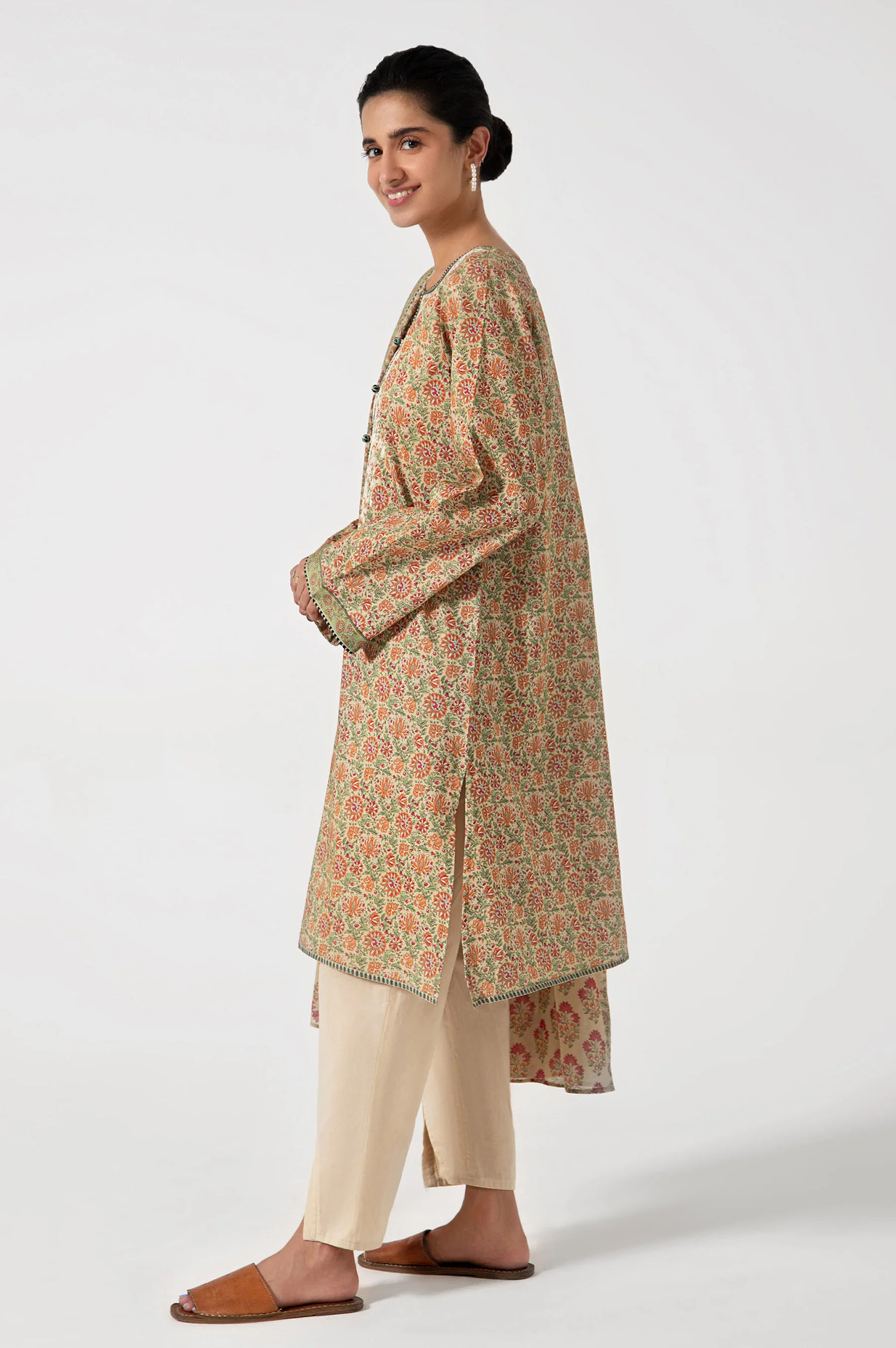 Stitched 2 Piece Embroidered Lawn with Cotton Net Suit - Image 4