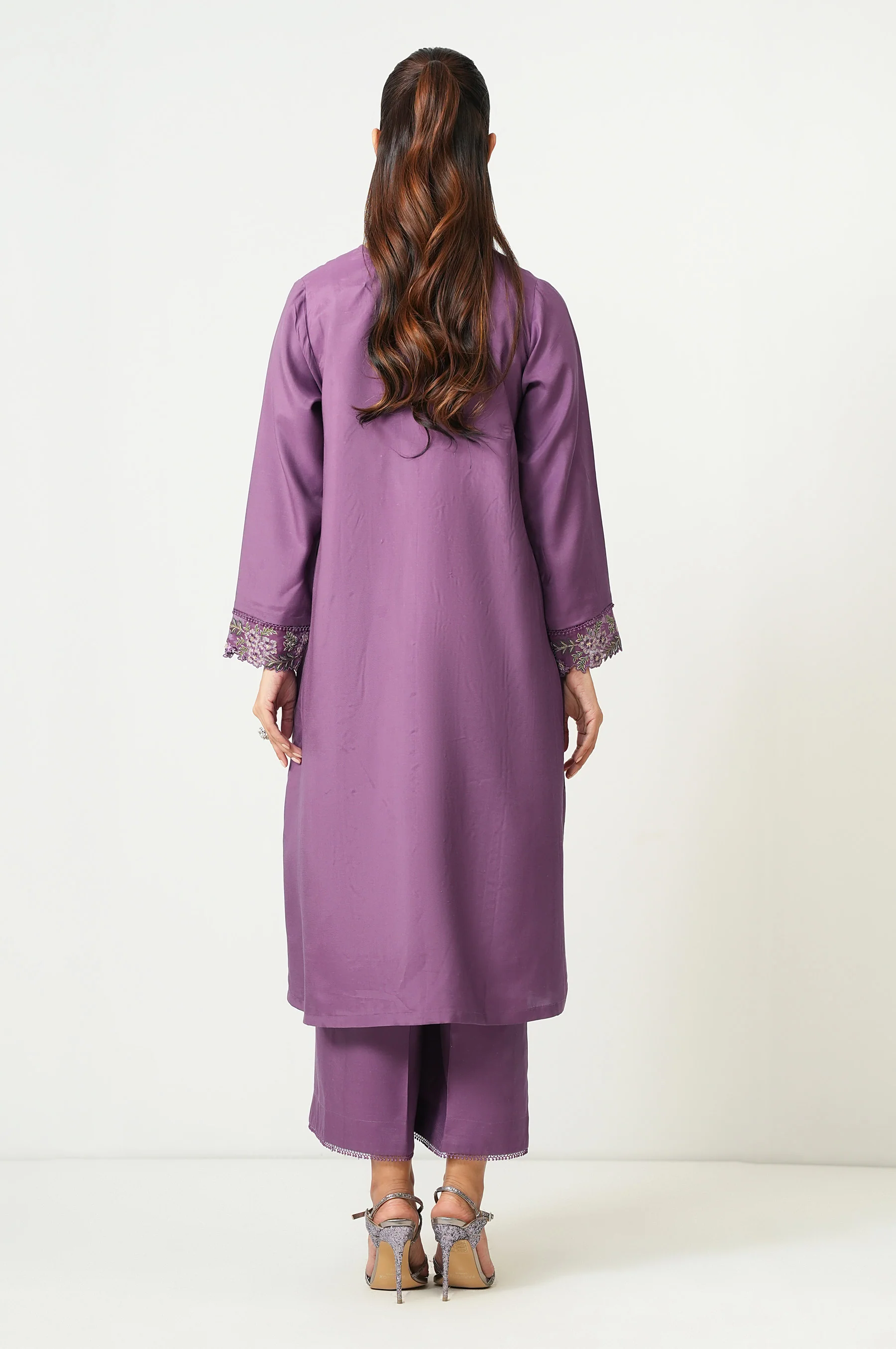 Stitched 2 Piece Embroidered Oak Silk Suit - Image 5