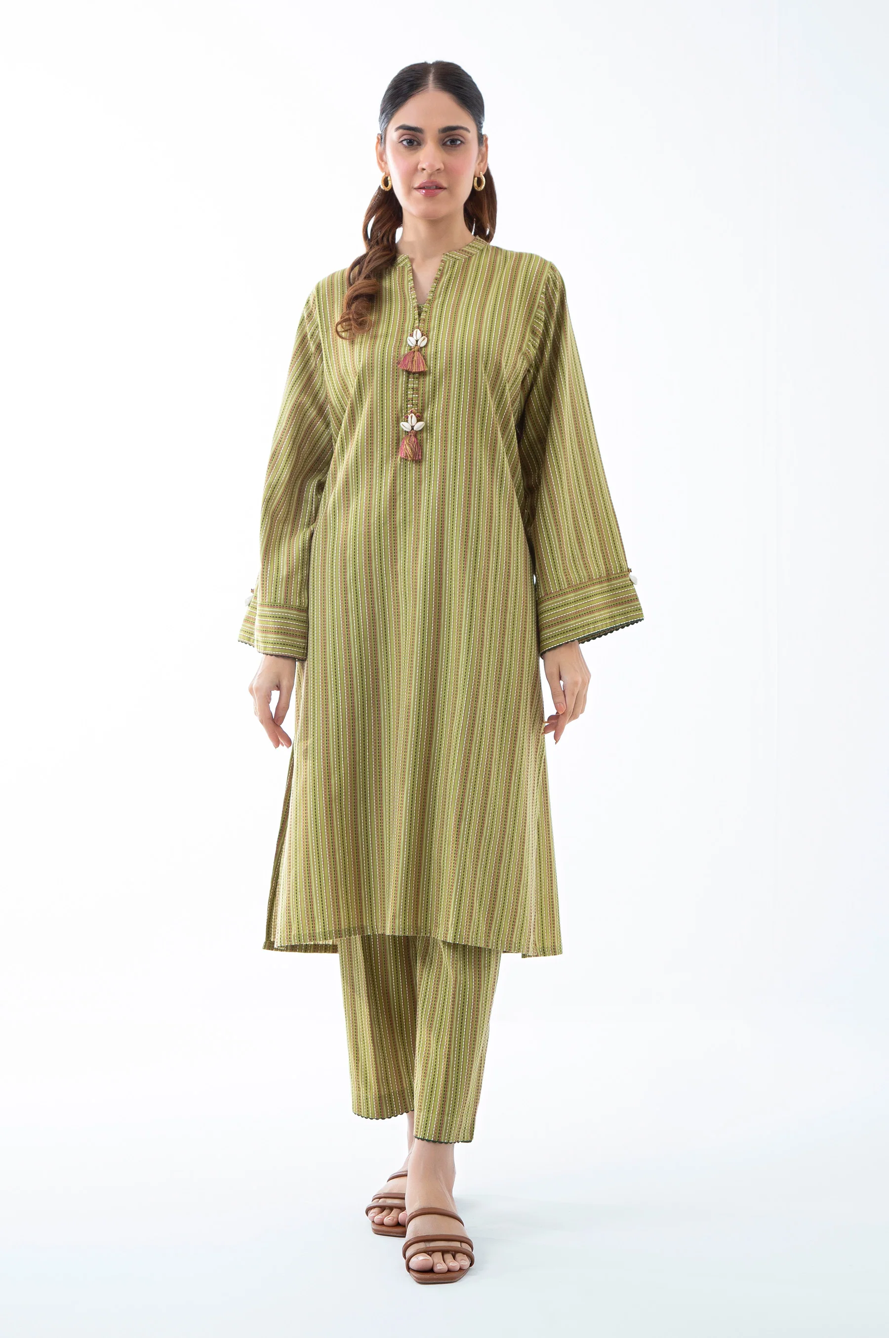 STITCHED EMBROIDERED YARN DYED SHIRT BOTTOM - Image 2