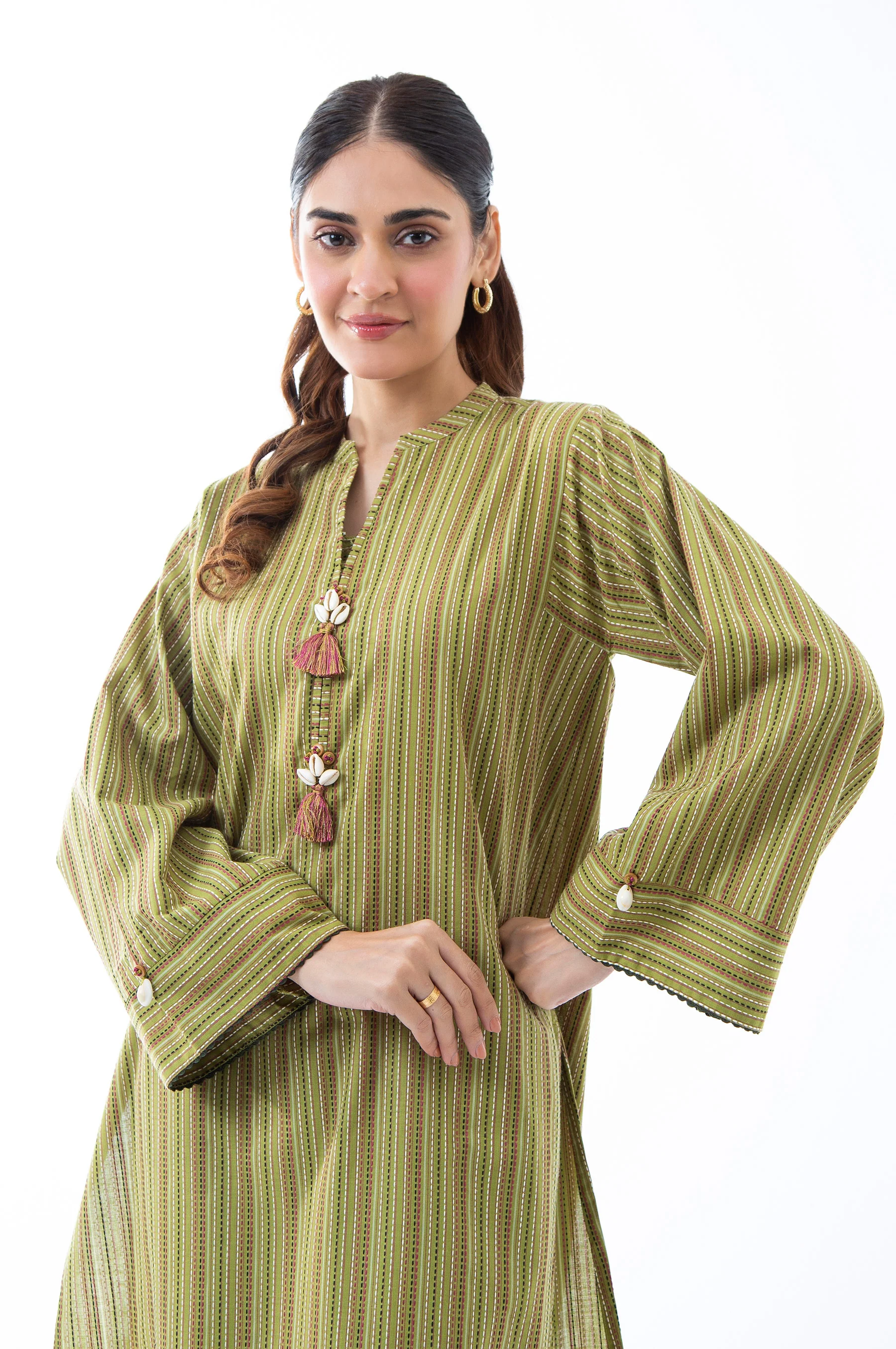 STITCHED EMBROIDERED YARN DYED SHIRT BOTTOM - Image 6