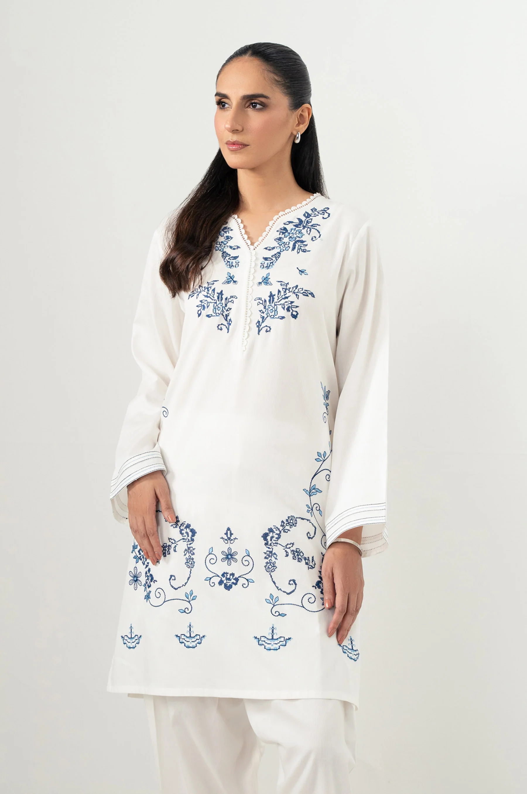 Stitched 2 Piece Embroidered Poplin Dobby Suit - Image 3