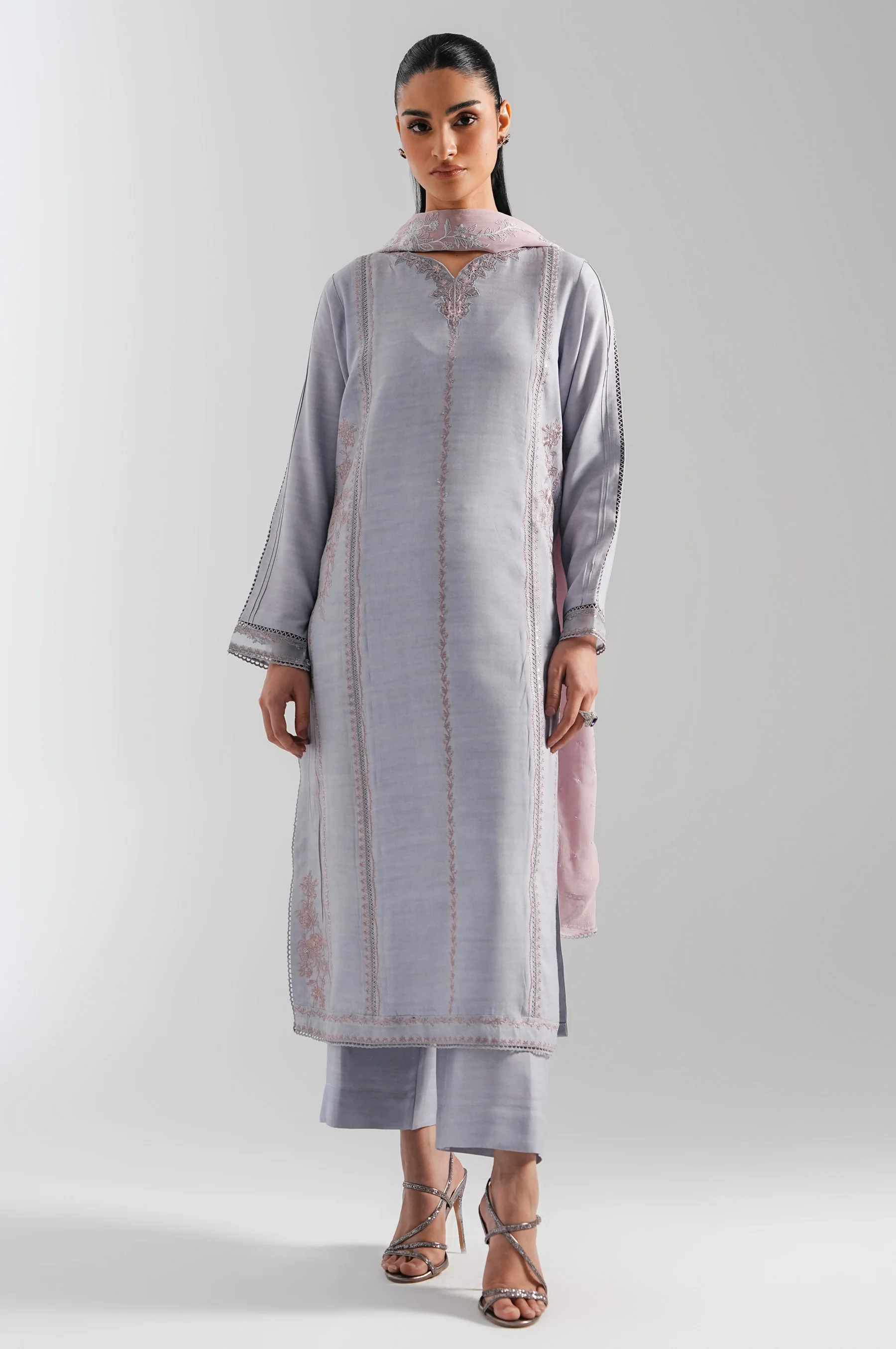 EMBROIDERED RAW SILK STITCHED SHIRT BOTTOM - Image 2