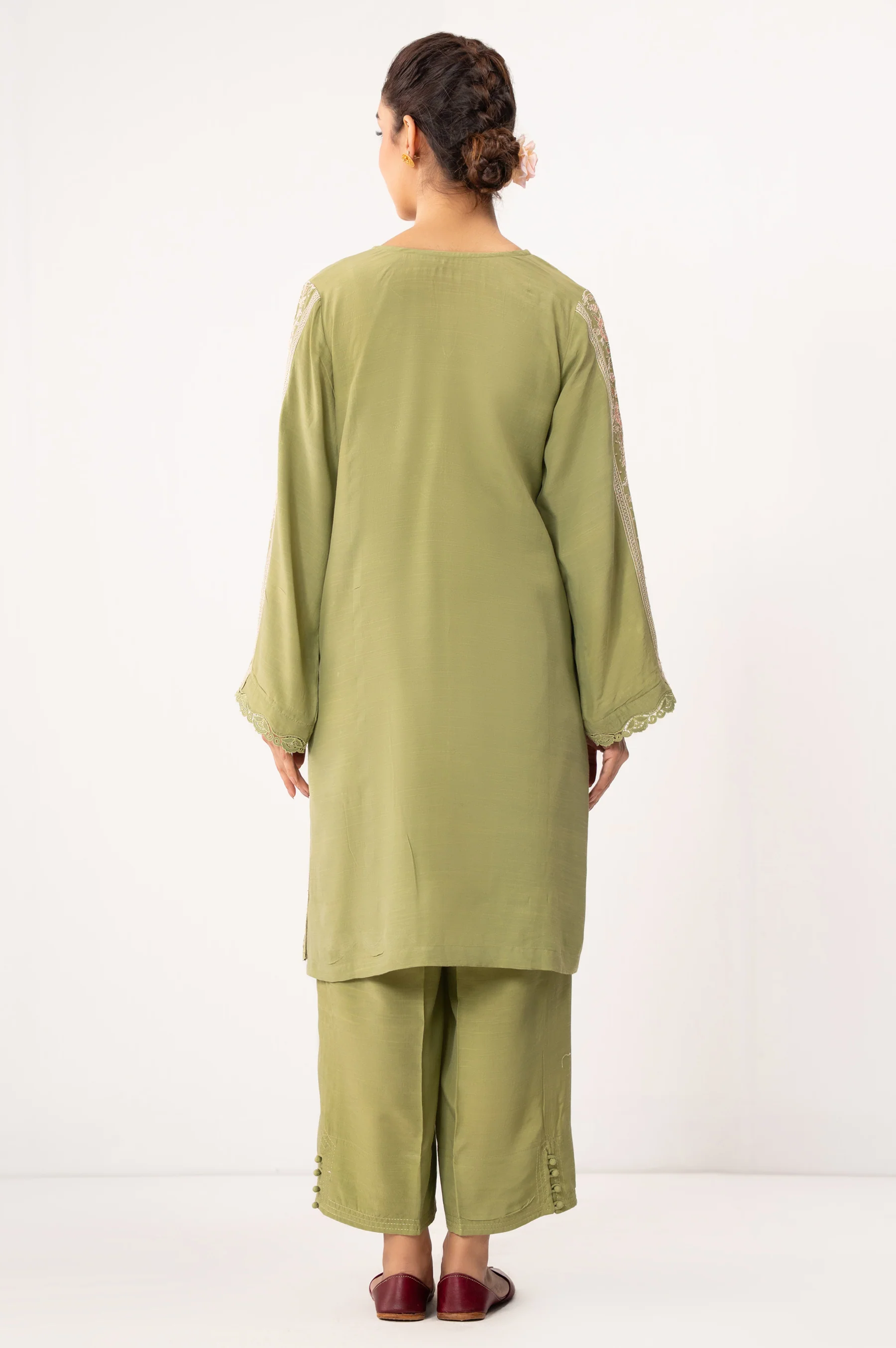 STITCHED EMBROIDERED RAW SILK SHIRT BOTTOM - Image 4