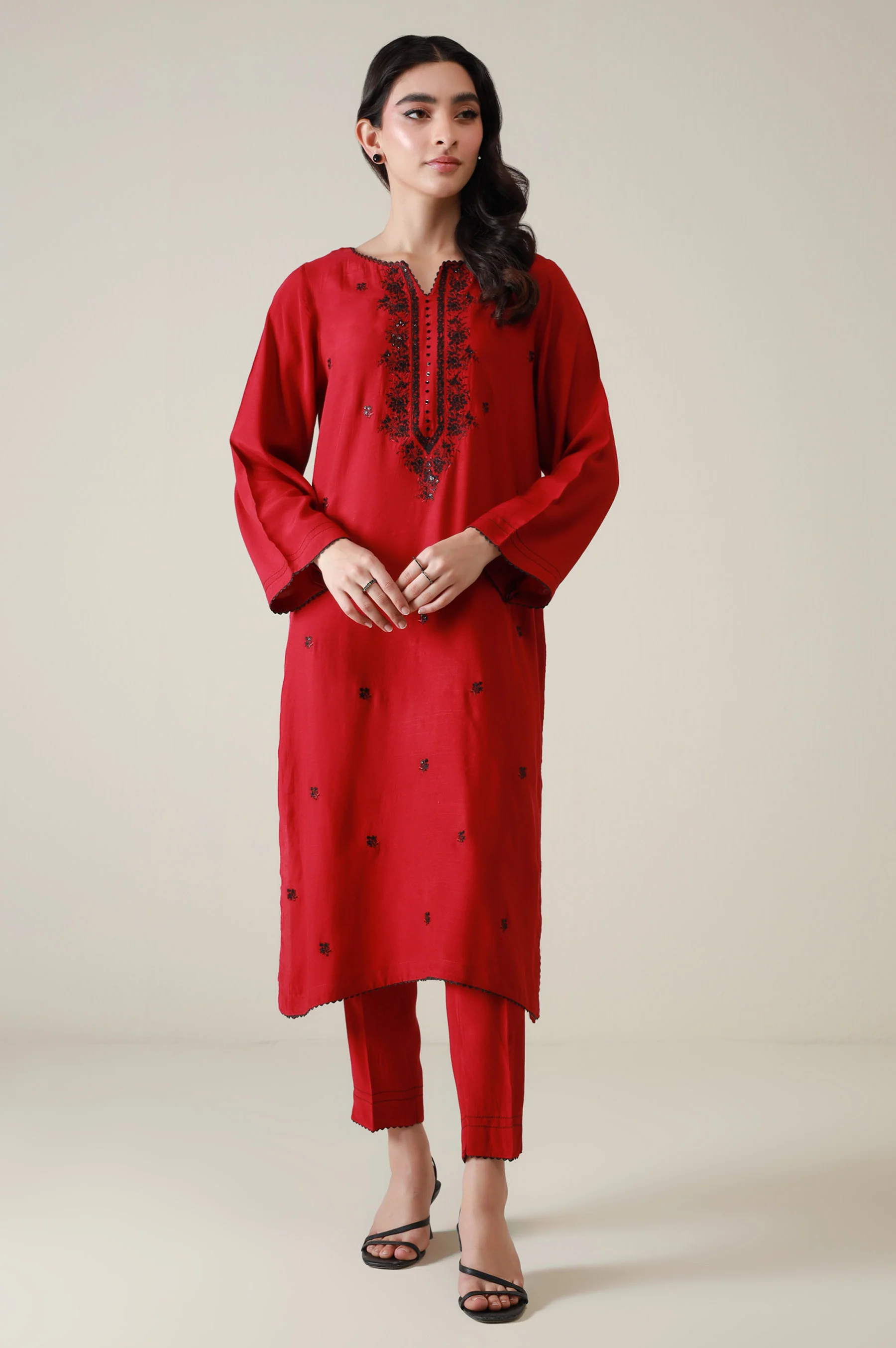 Stitched 2 Piece Embroidered Raw Silk Suit