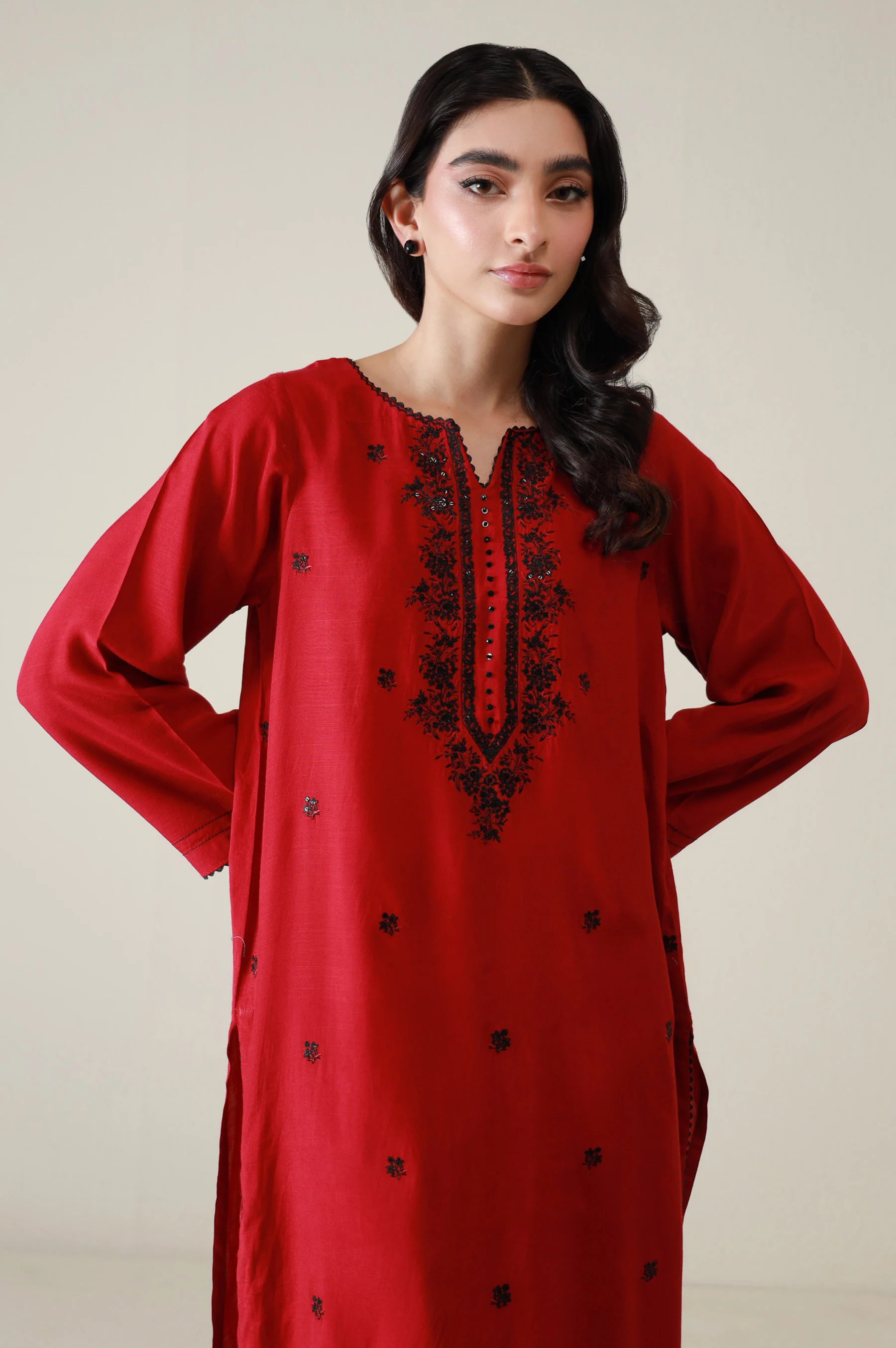 Stitched 2 Piece Embroidered Raw Silk Suit - Image 3