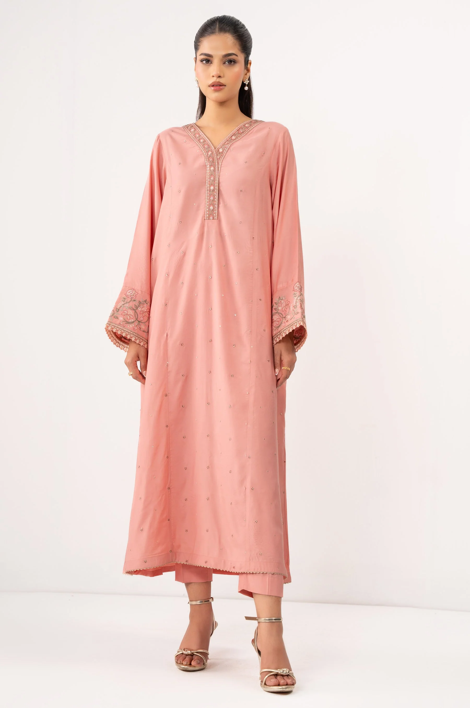 Stitched 2 Piece Embroidered Raw Silk Suit (FACTORY E-OUTLET)