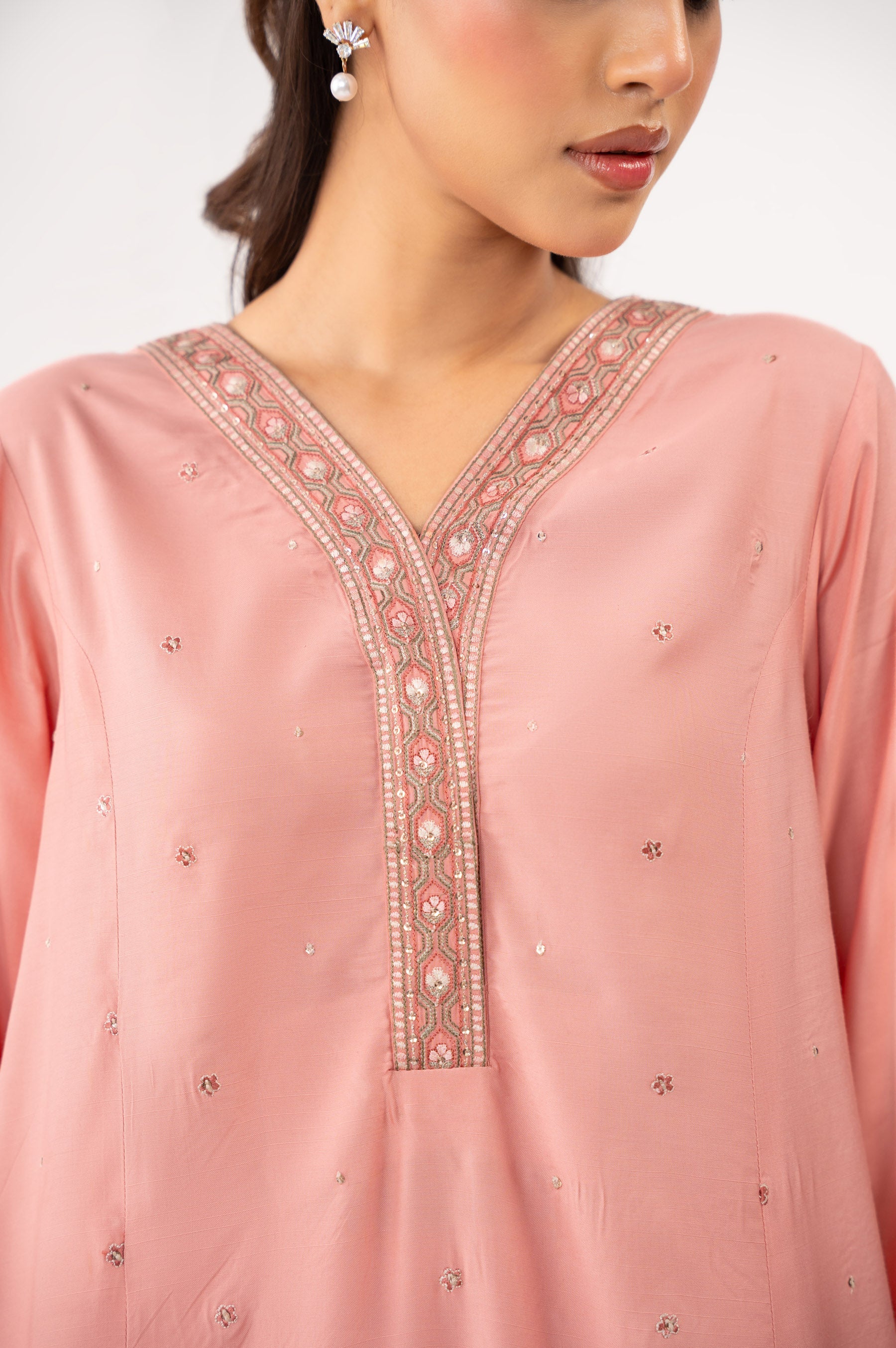 Stitched 2 Piece Embroidered Raw Silk Suit (FACTORY E-OUTLET) - Image 3