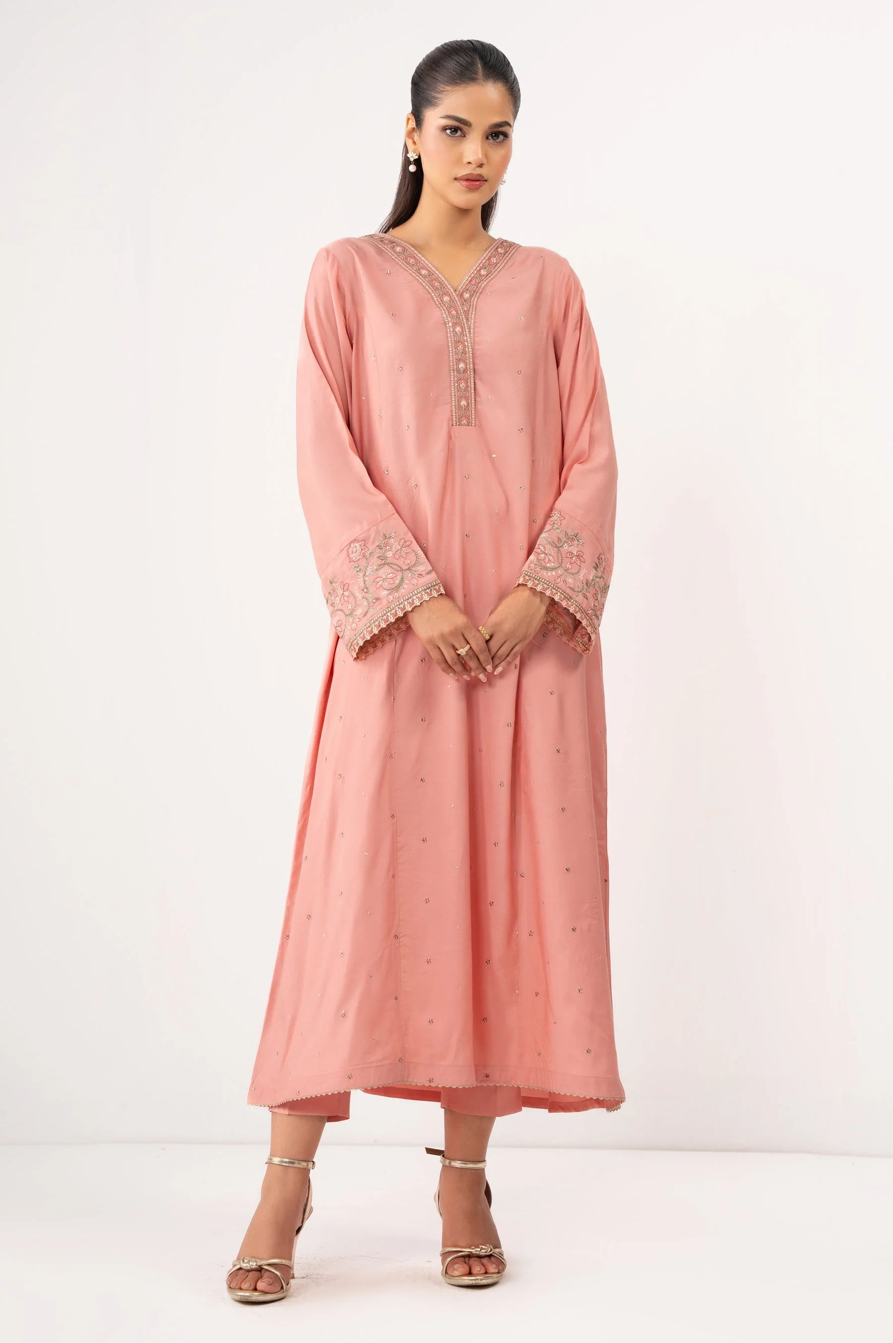 Stitched 2 Piece Embroidered Raw Silk Suit (FACTORY E-OUTLET) - Image 6