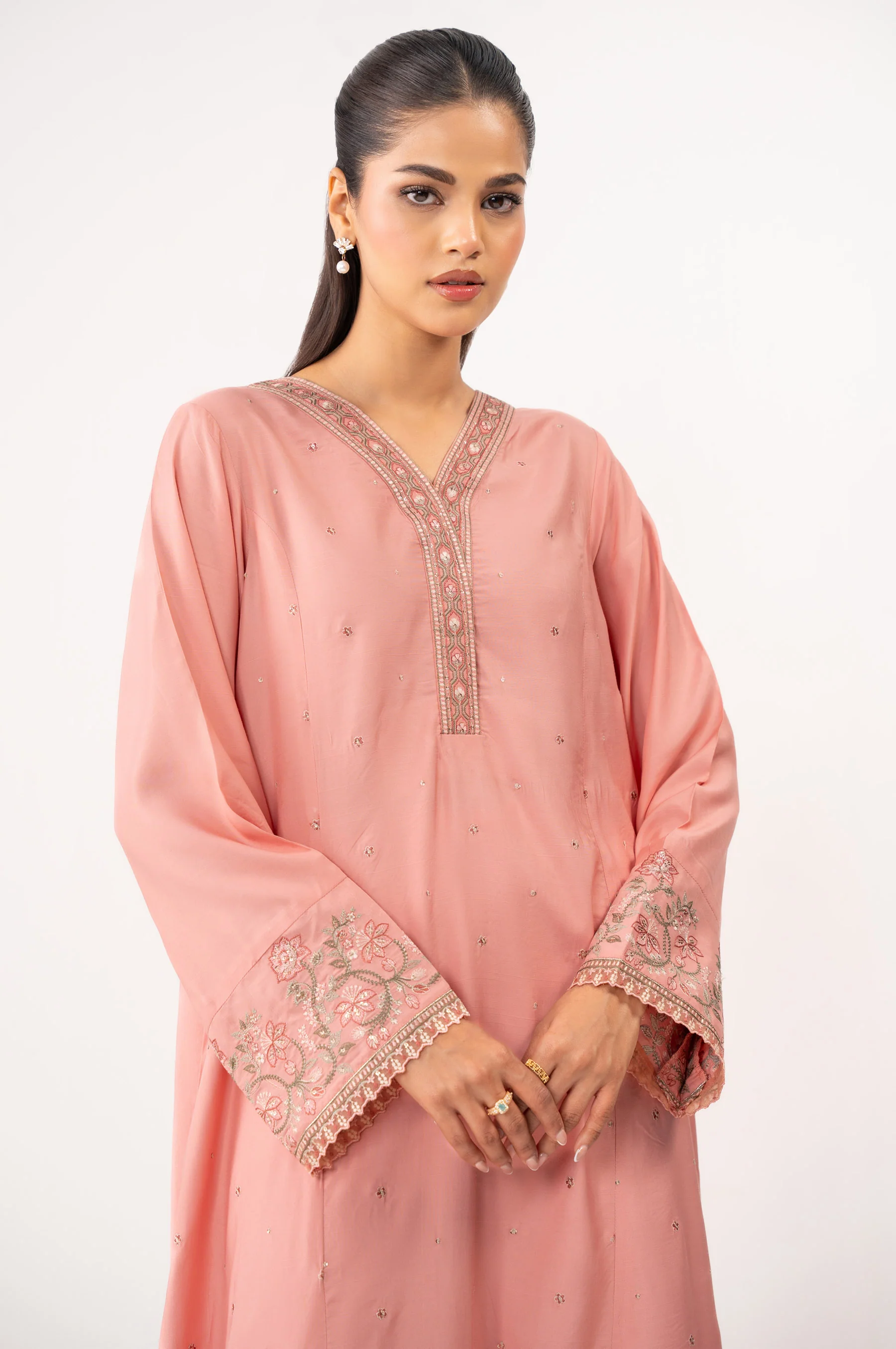 Stitched 2 Piece Embroidered Raw Silk Suit - Image 2