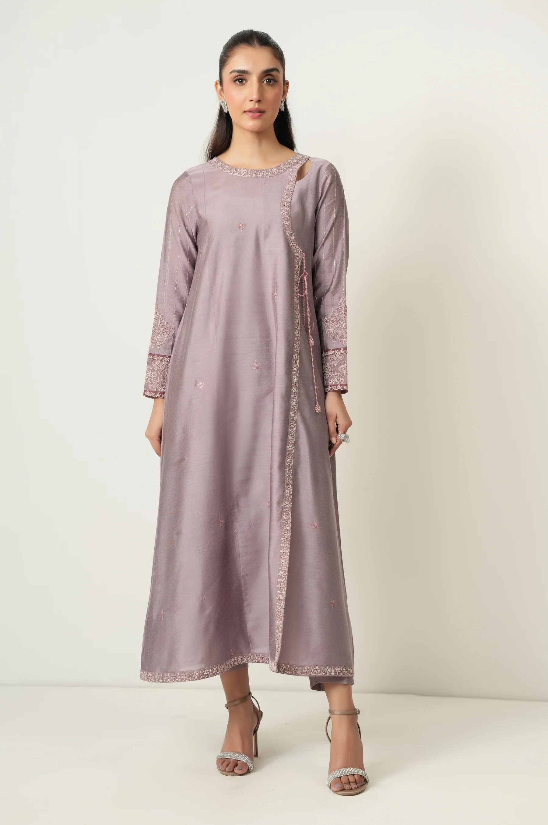 Stitched 2 Piece Embroidered Cotton Silk Suit
