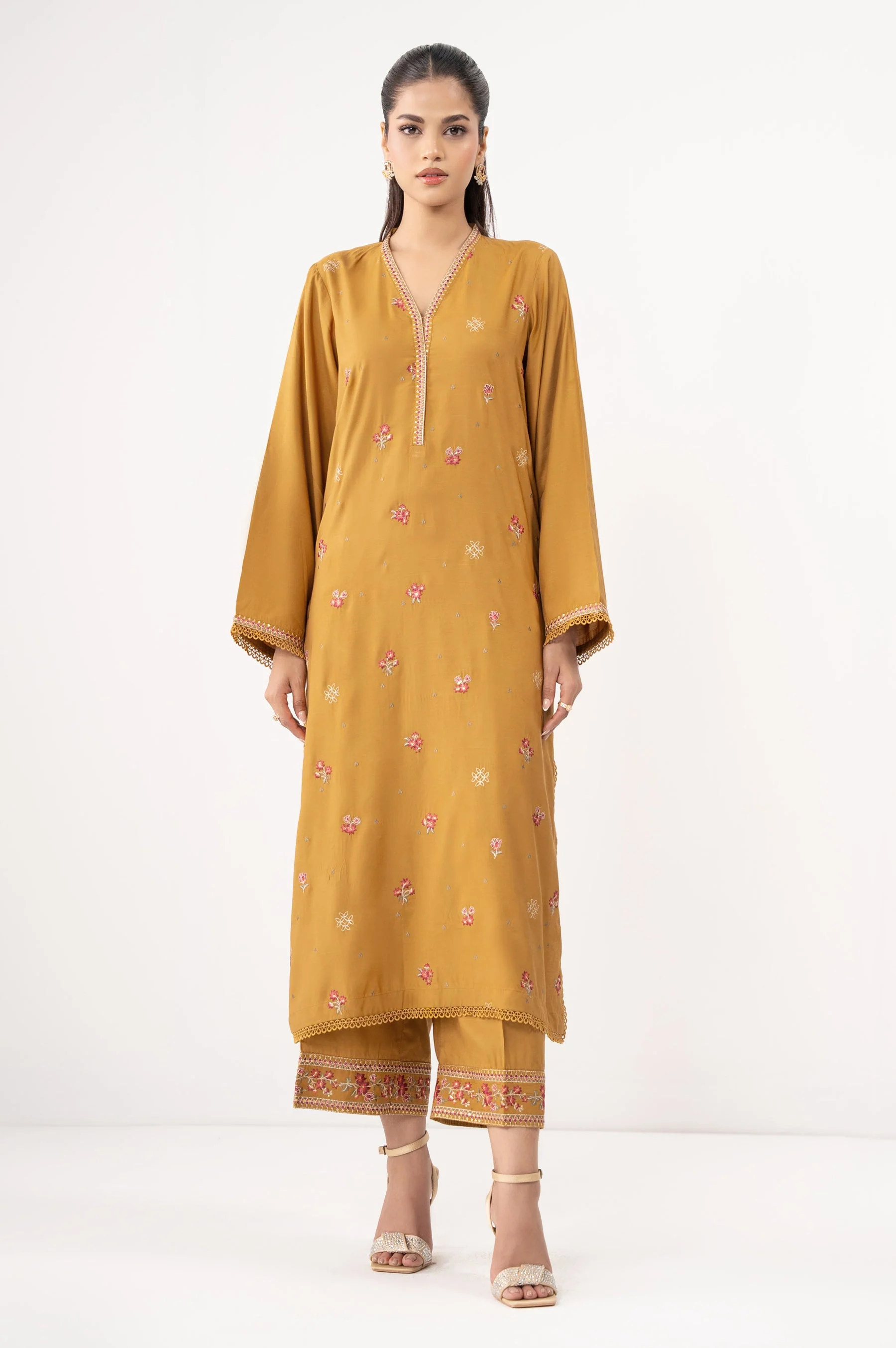 Stitched 2 Piece Embroidered Raw Silk Suit (FACTORY E-OUTLET)