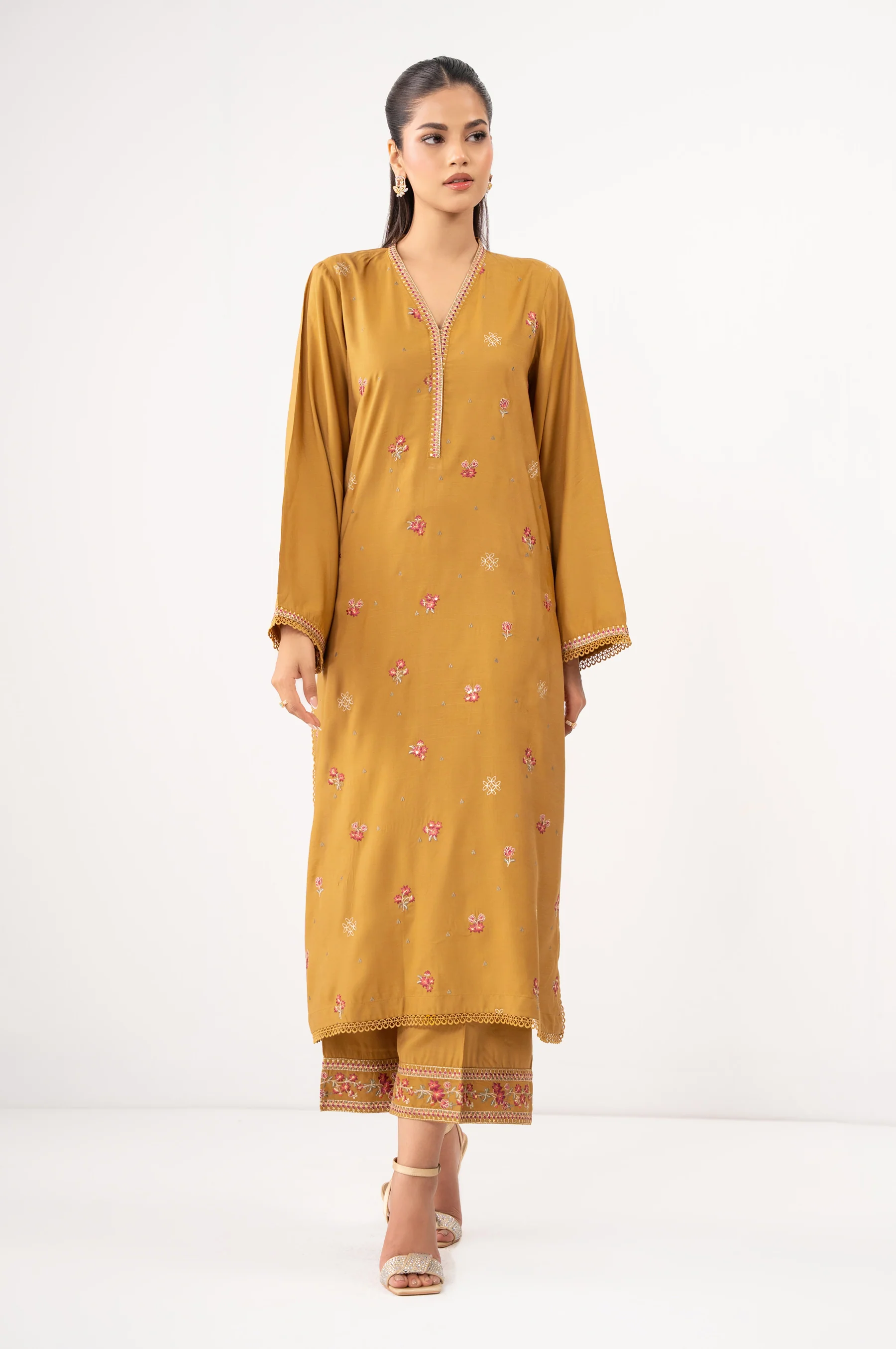 Stitched 2 Piece Embroidered Raw Silk Suit - Image 3