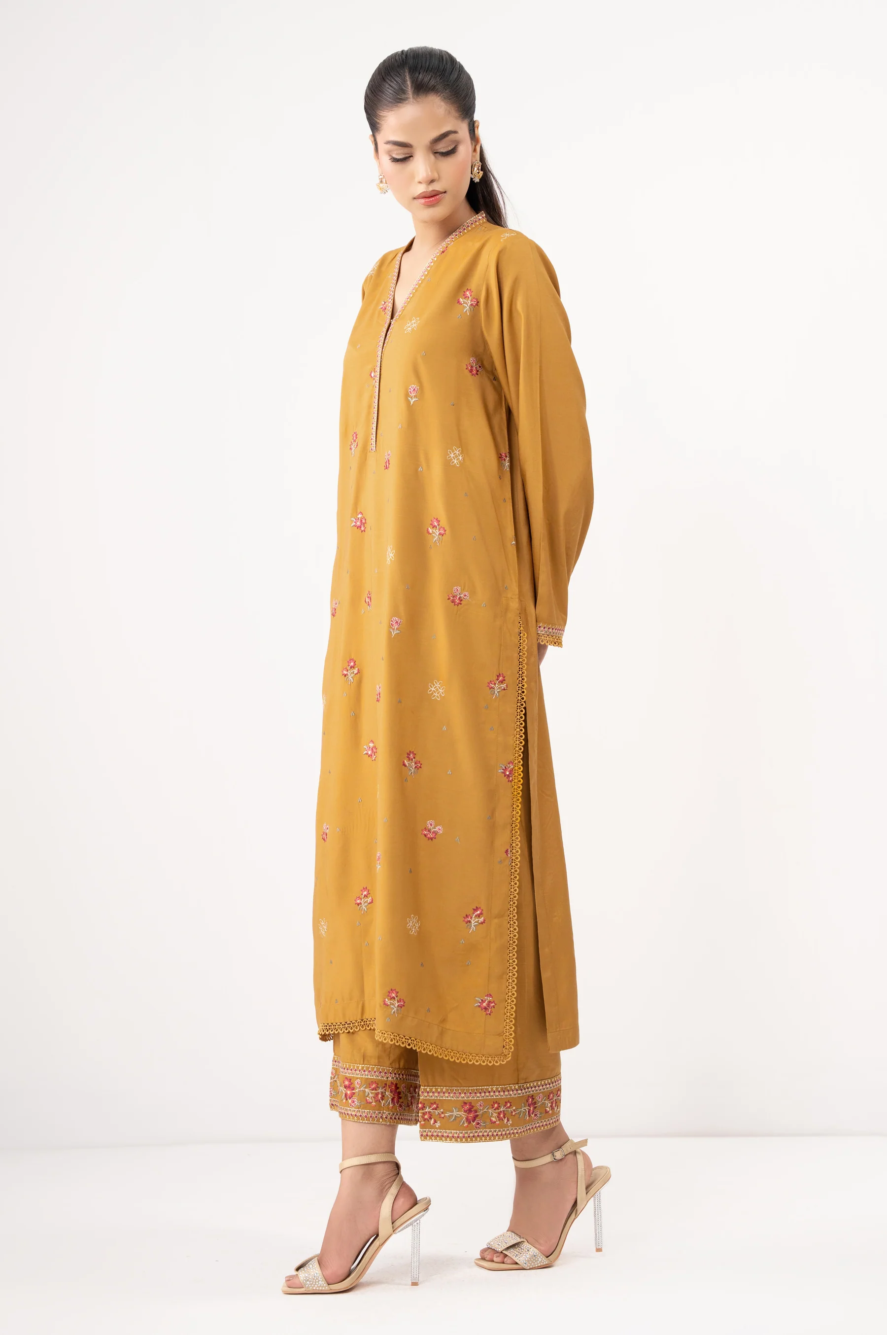 Stitched 2 Piece Embroidered Raw Silk Suit - Image 5