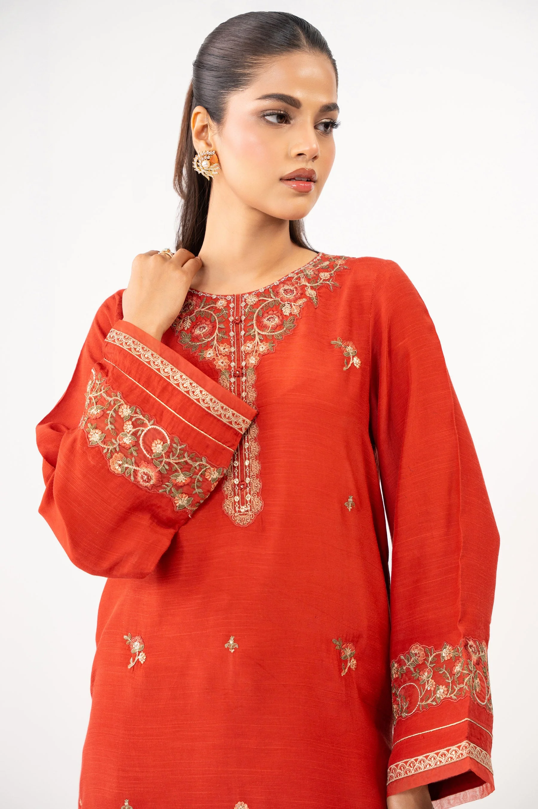 Stitched 2 Piece Embroidered Raw Silk Suit (FACTORY E-OUTLET) - Image 3