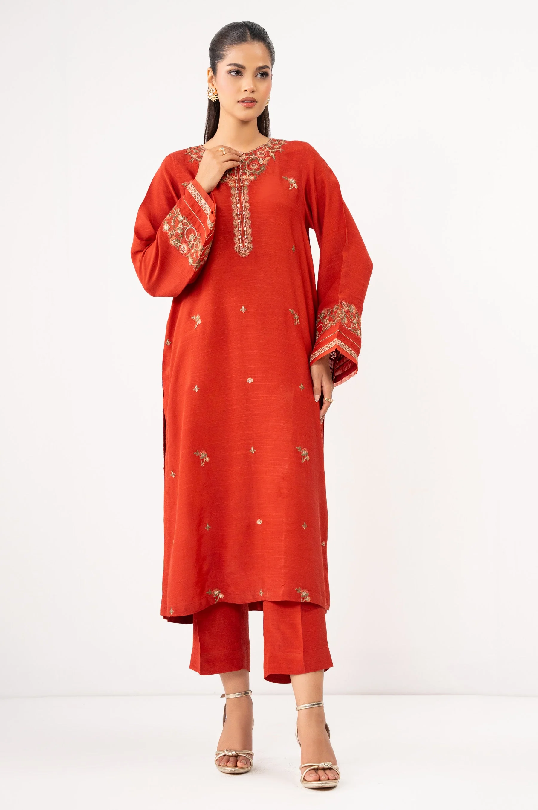 Stitched 2 Piece Embroidered Raw Silk Suit (FACTORY E-OUTLET) - Image 6