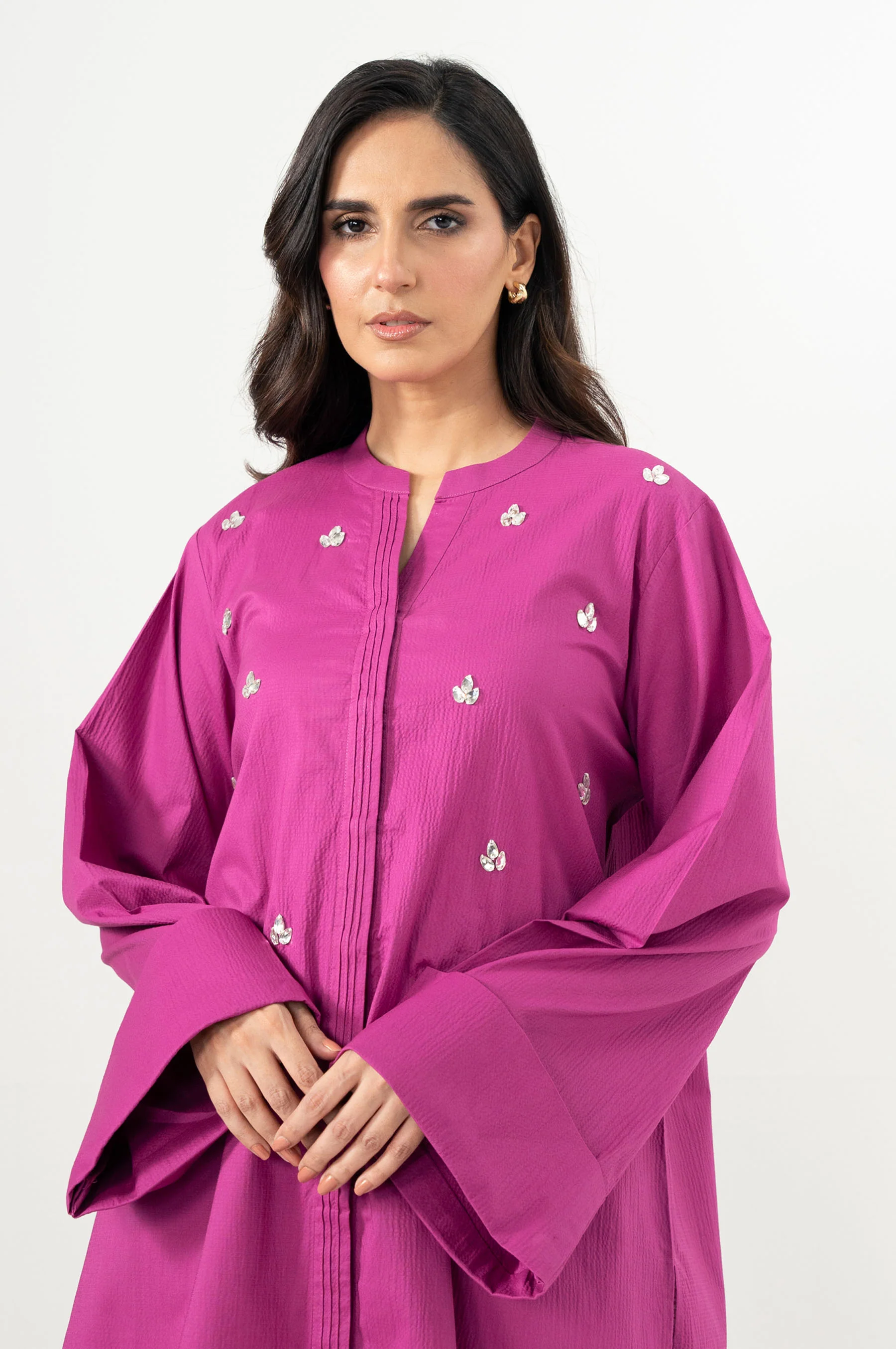 Stitched 2 Piece Embroidered Ripple Crinkle Co-Ord Set - Image 2