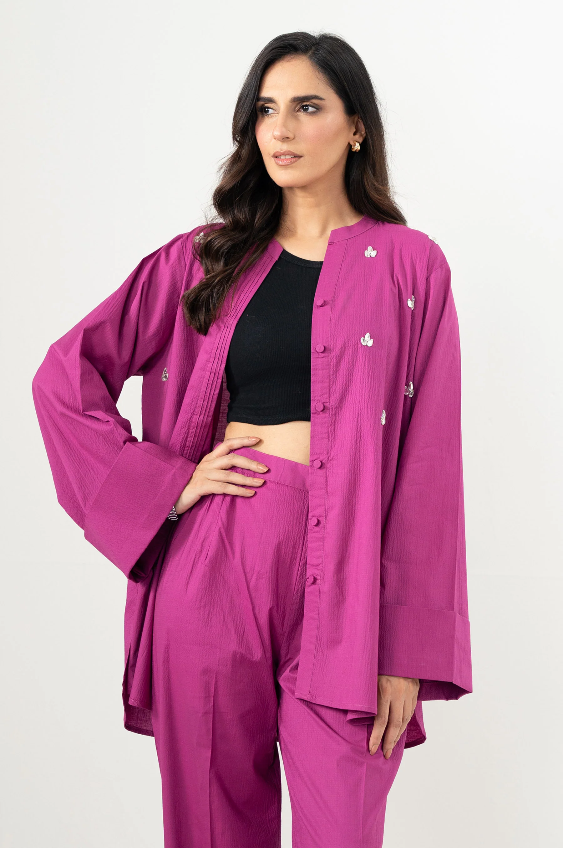 Stitched 2 Piece Embroidered Ripple Crinkle Co-Ord Set - Image 3