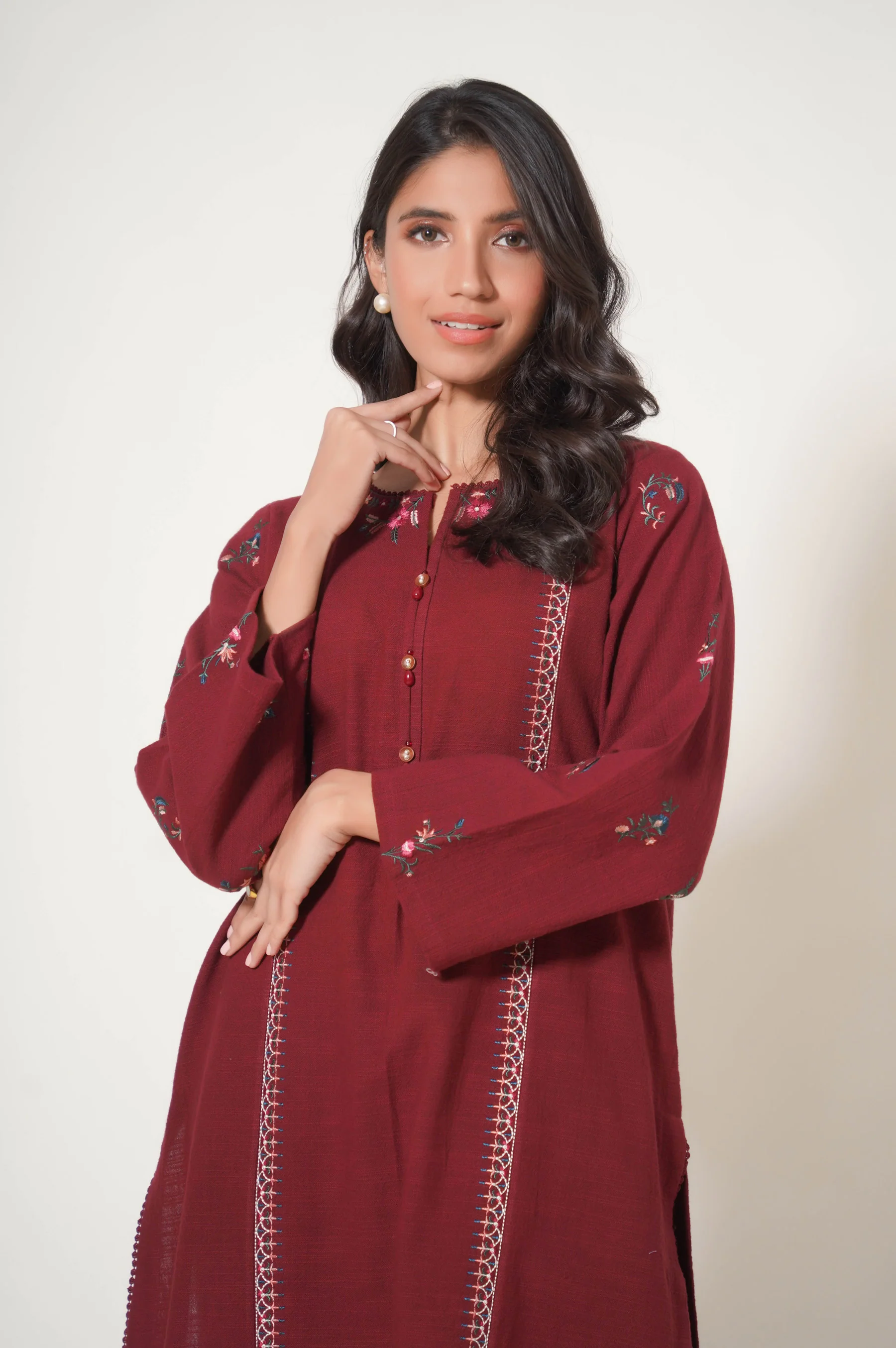 Stitched 2 Piece Embroidered Rustic Khaddar Suit - Image 2