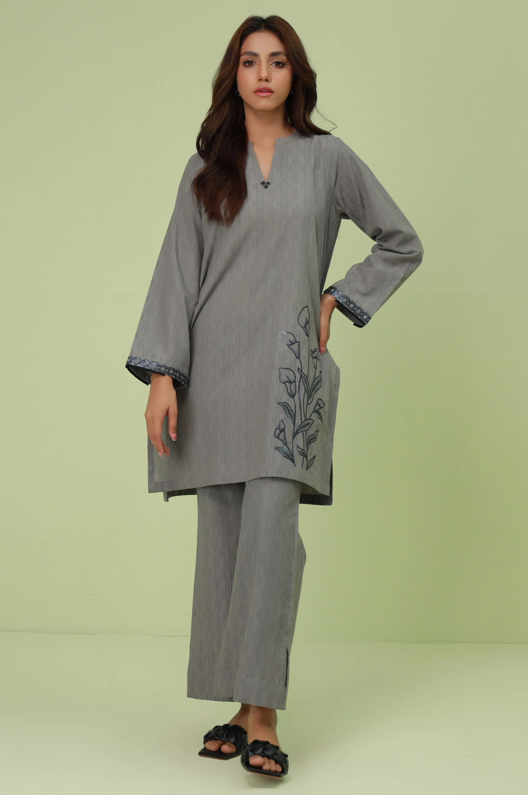 Stitched 2 Piece Embroidered Self-Jacquard Suit - Image 6