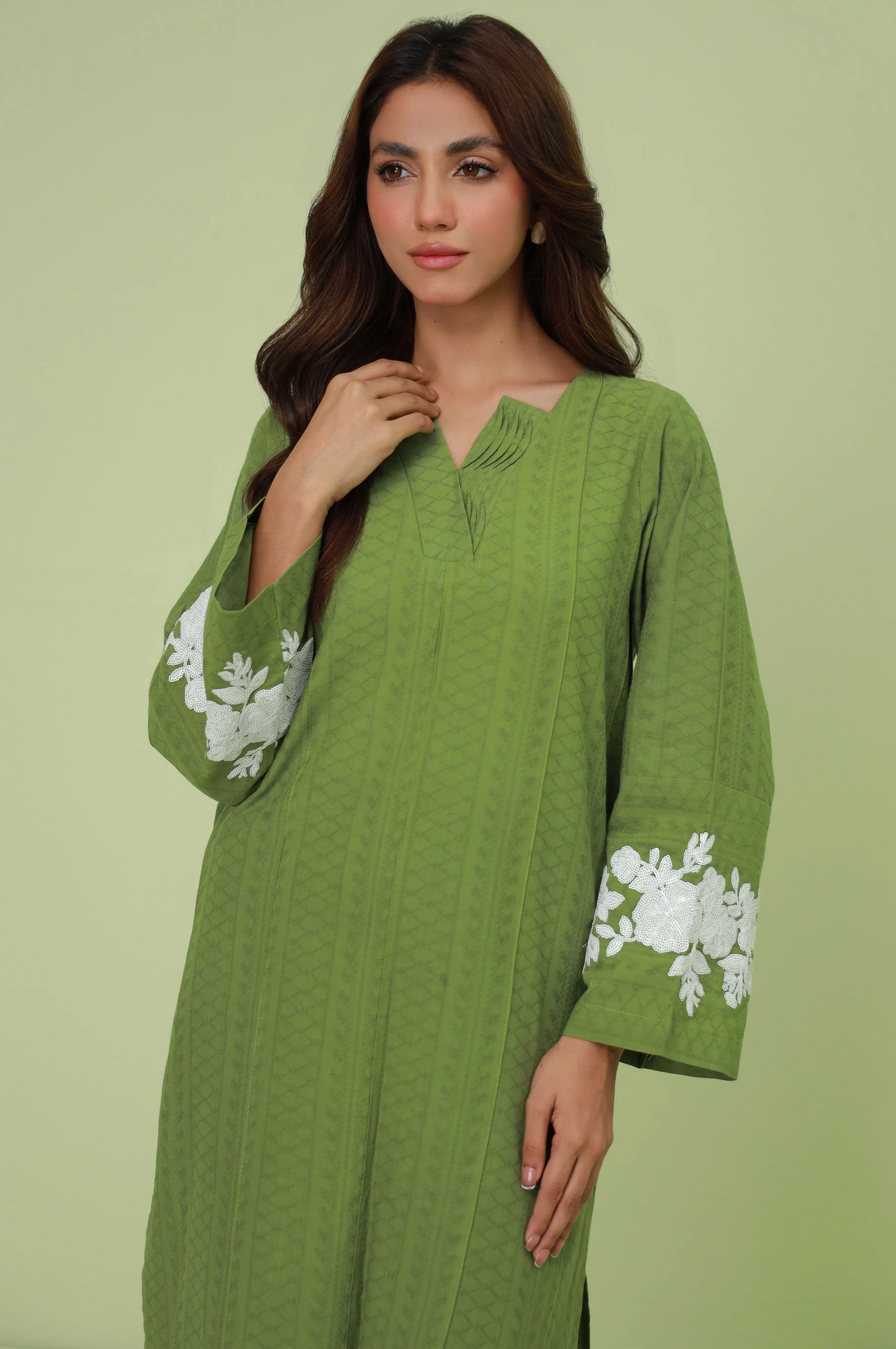 Stitched 2 Piece Embroidered Self-Jacquard Suit - Image 2