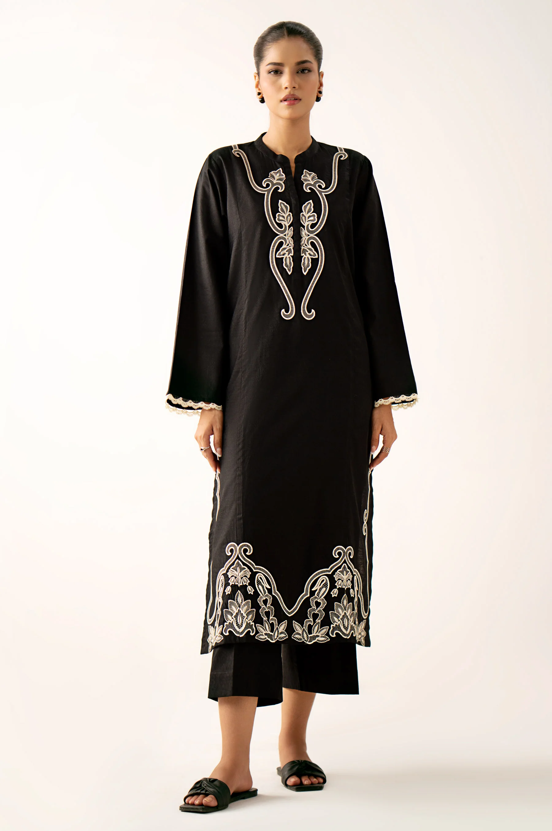 Stitched 2 Piece Embroidered Self Jacquard Suit - Image 6