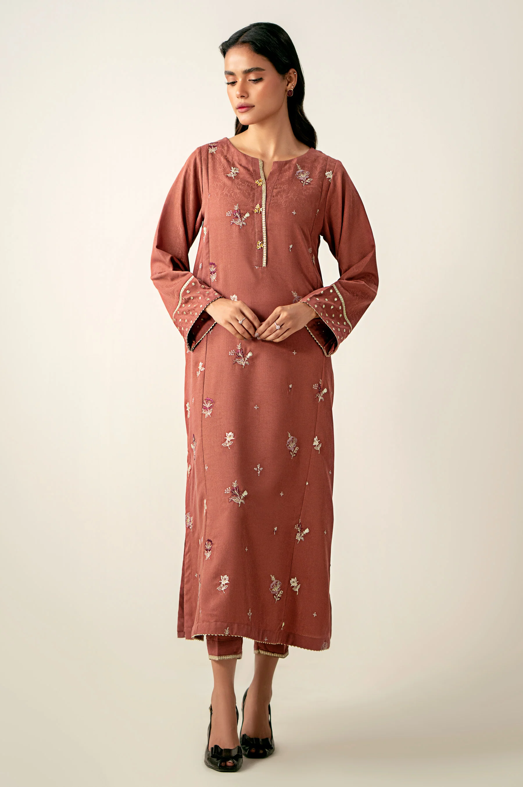 Stitched 2 Piece Embroidered Self Jacquard Suit