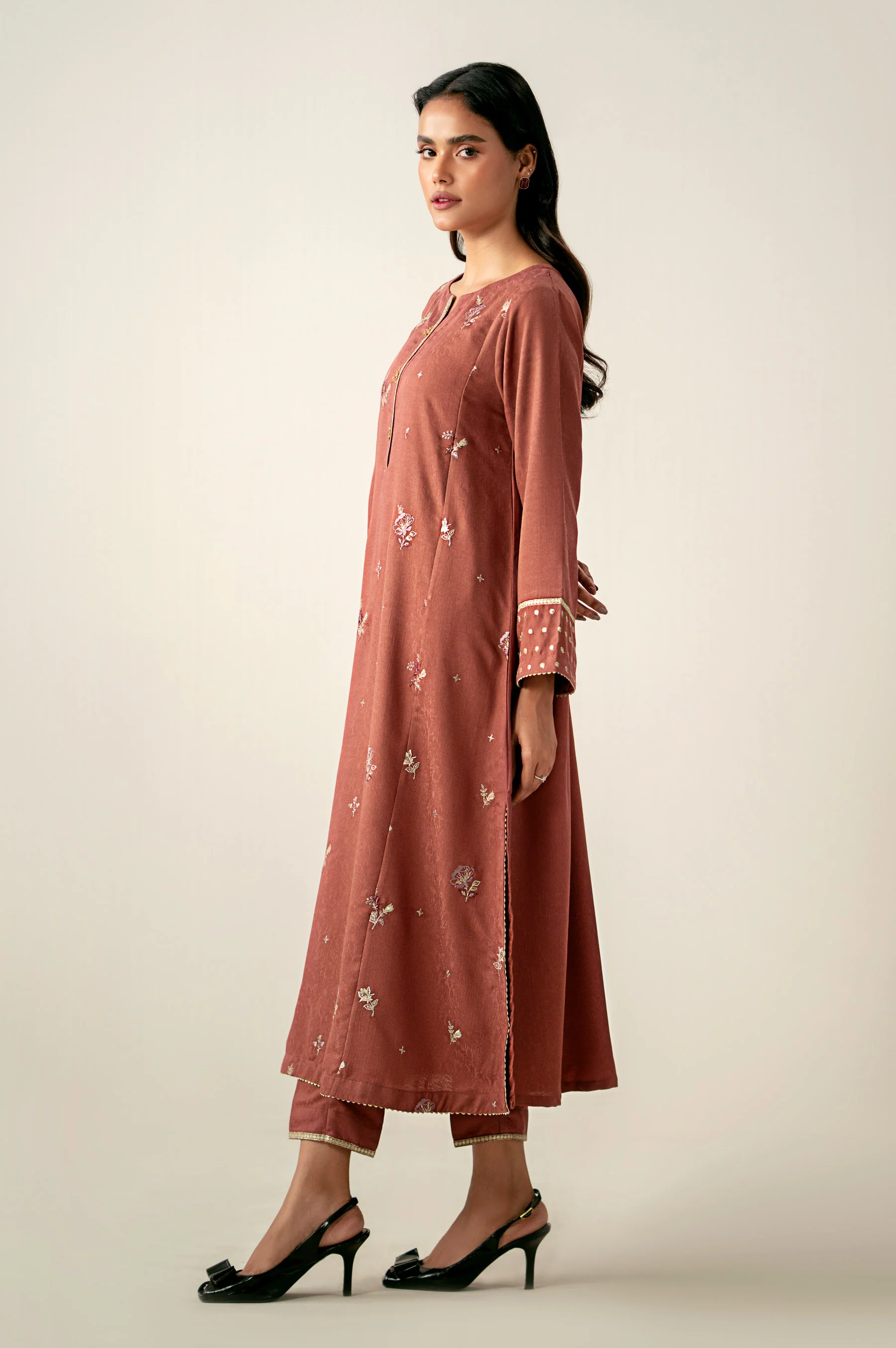 Stitched 2 Piece Embroidered Self Jacquard Suit - Image 3