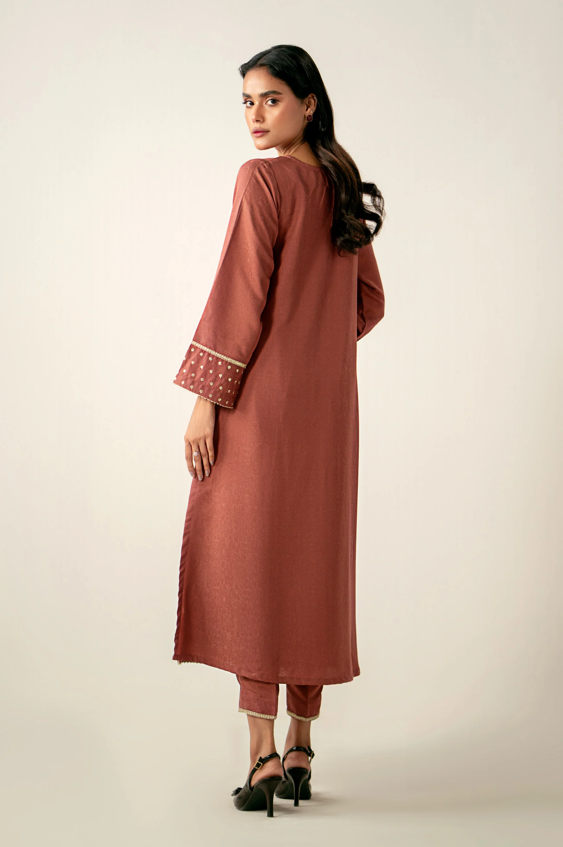 Stitched 2 Piece Embroidered Self Jacquard Suit - Image 5