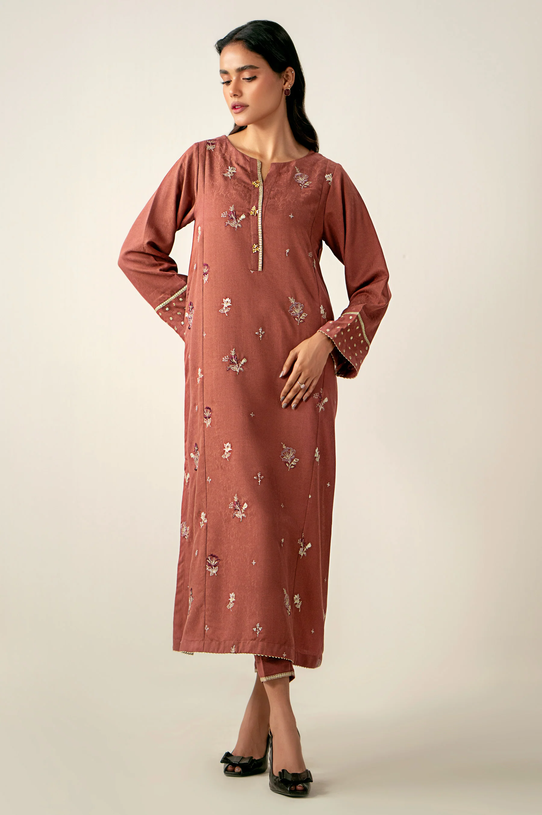 Stitched 2 Piece Embroidered Self Jacquard Suit - Image 6