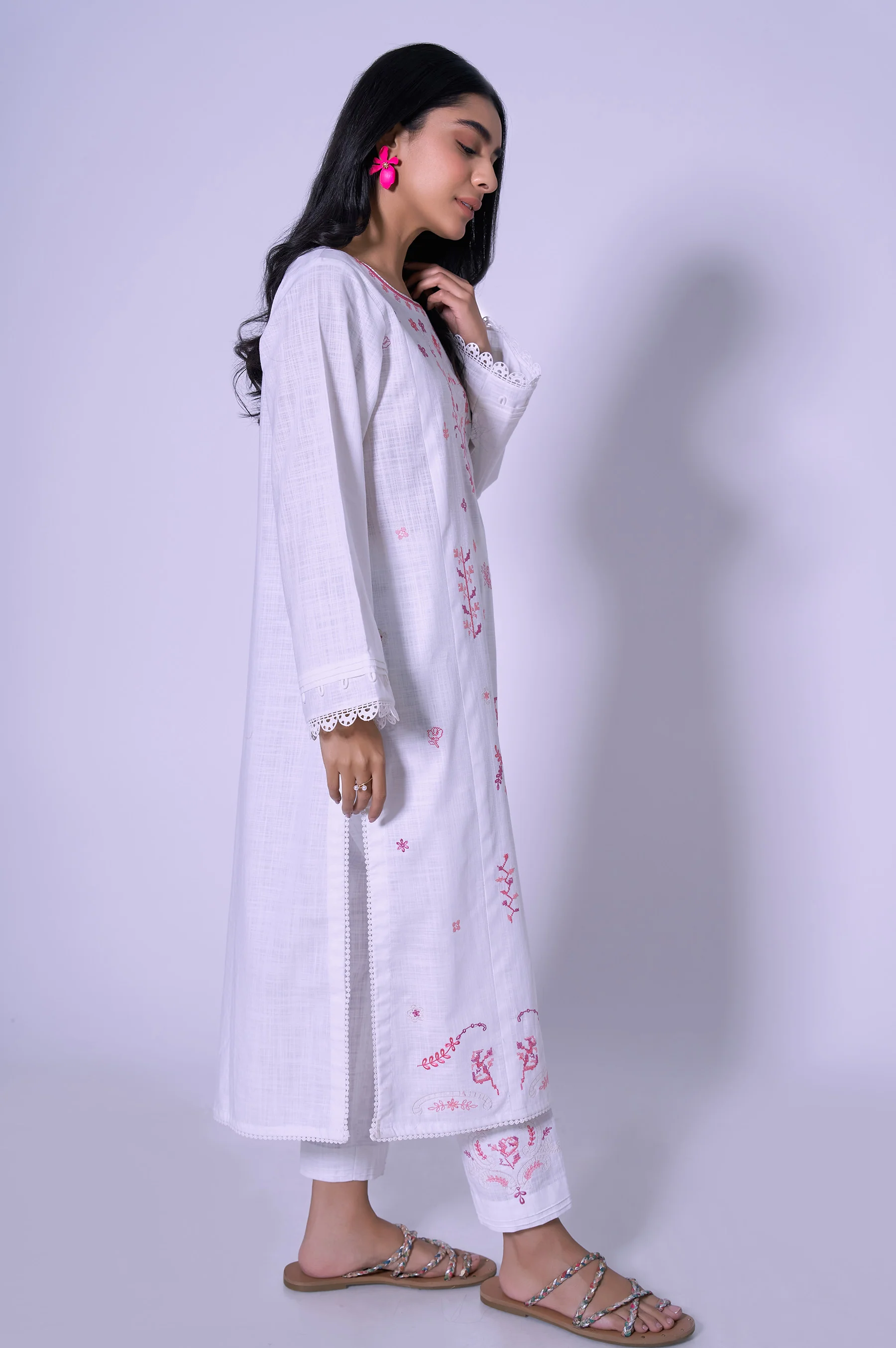 Stitched 2 piece Embroidered Cotton Slub Suit - Image 3